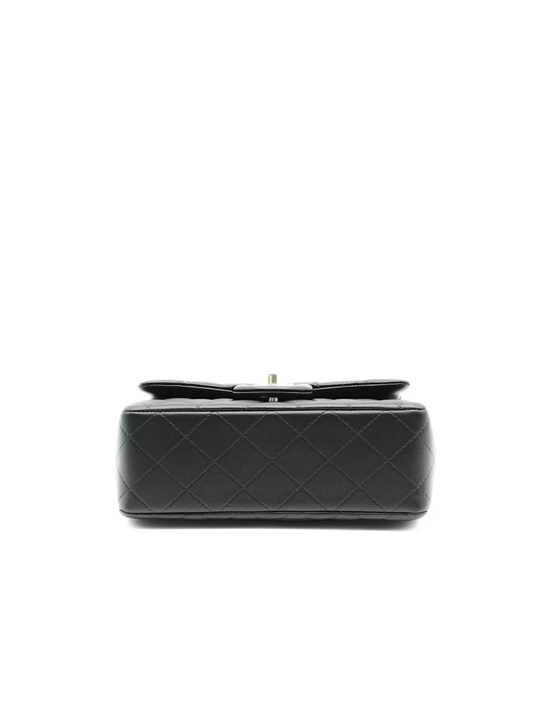 Chanel Mini Rectangle Top Handle Bag in Black Lambskin Leather & Light Gold Hardware Microchip - Image 7