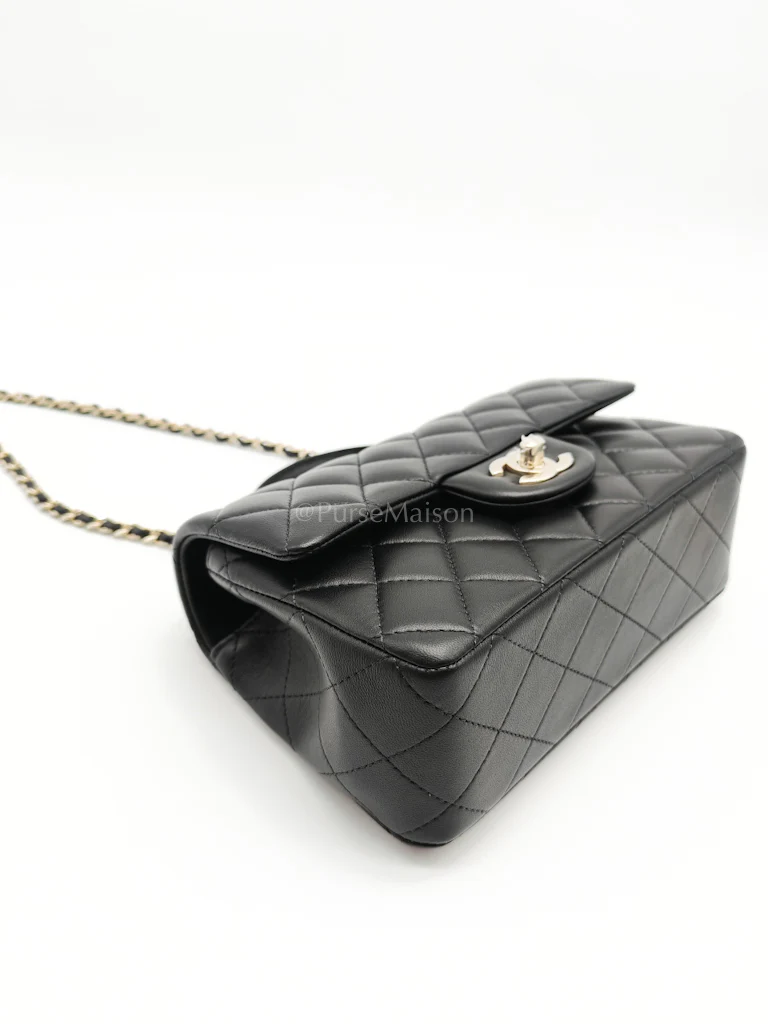 Chanel Mini Rectangle Top Handle Bag in Black Lambskin Leather & Light Gold Hardware Microchip - Image 8