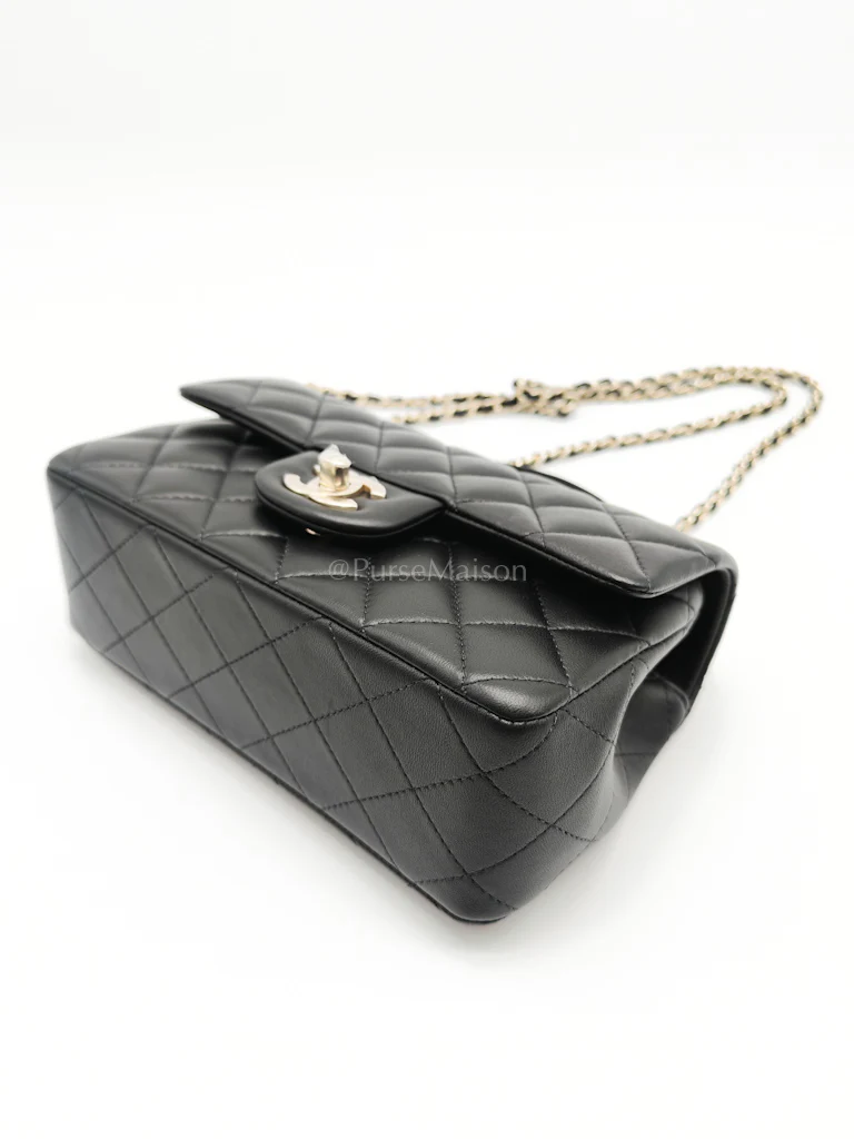 Chanel Mini Rectangle Top Handle Bag in Black Lambskin Leather & Light Gold Hardware Microchip - Image 9