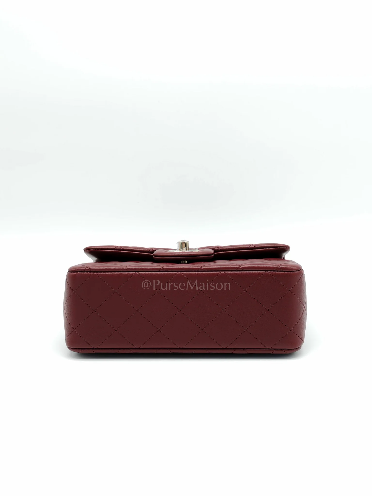 Chanel Mini Rectangle Top Handle in Burgundy Quilted Lambskin Leather and Light Gold Hardware (Microchip) - Image 7