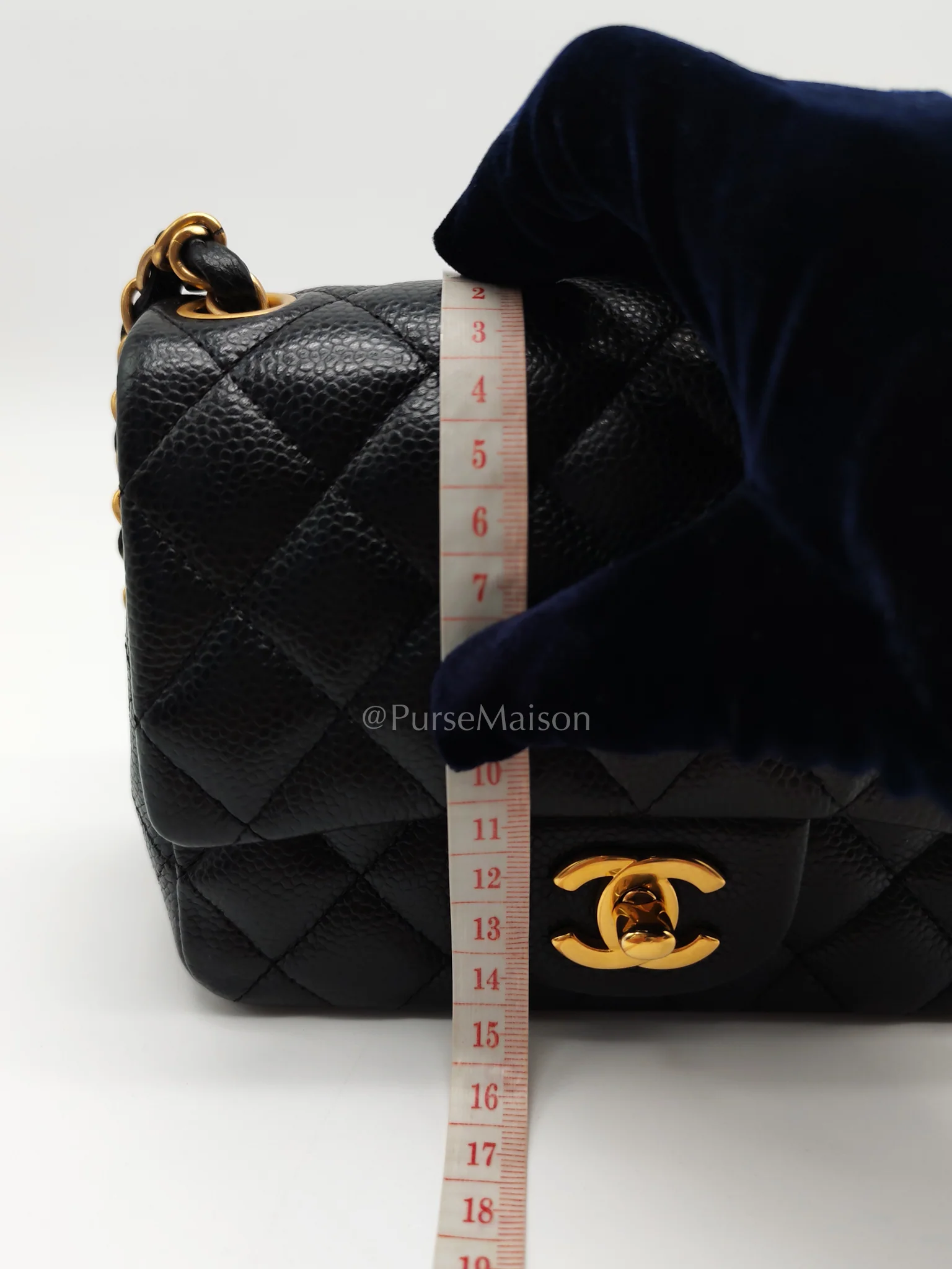 Chanel Mini Square Black in Quilted Caviar Leather and Aged Gold Hardware Series 21 - Image 21