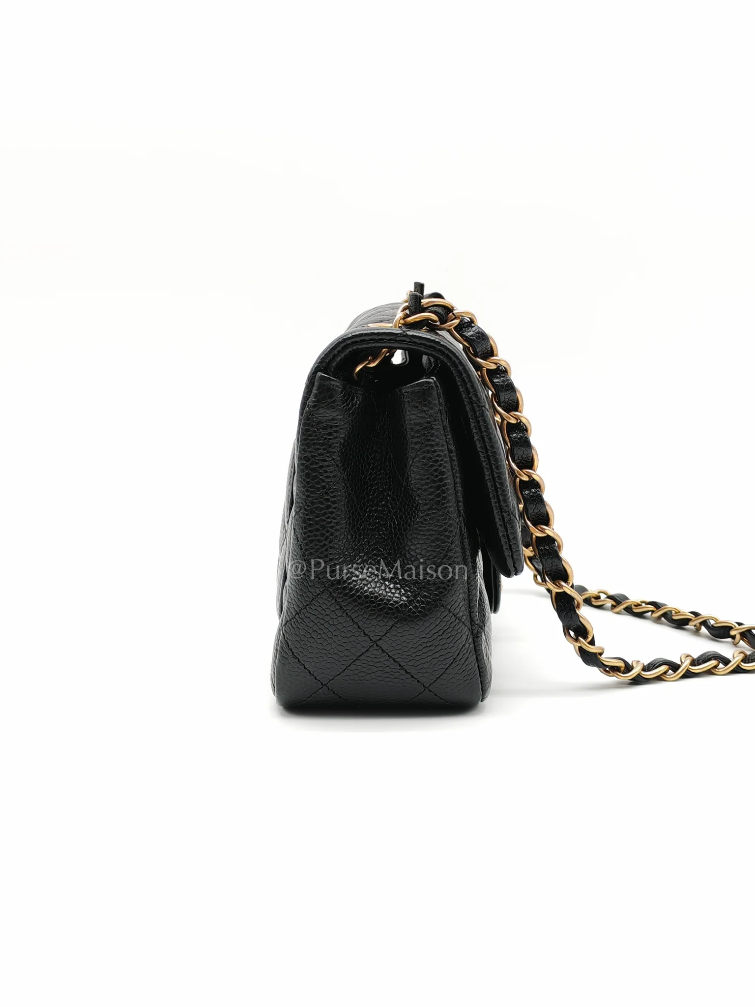 Chanel Mini Square Black in Quilted Caviar Leather and Aged Gold Hardware Series 21 - Image 6