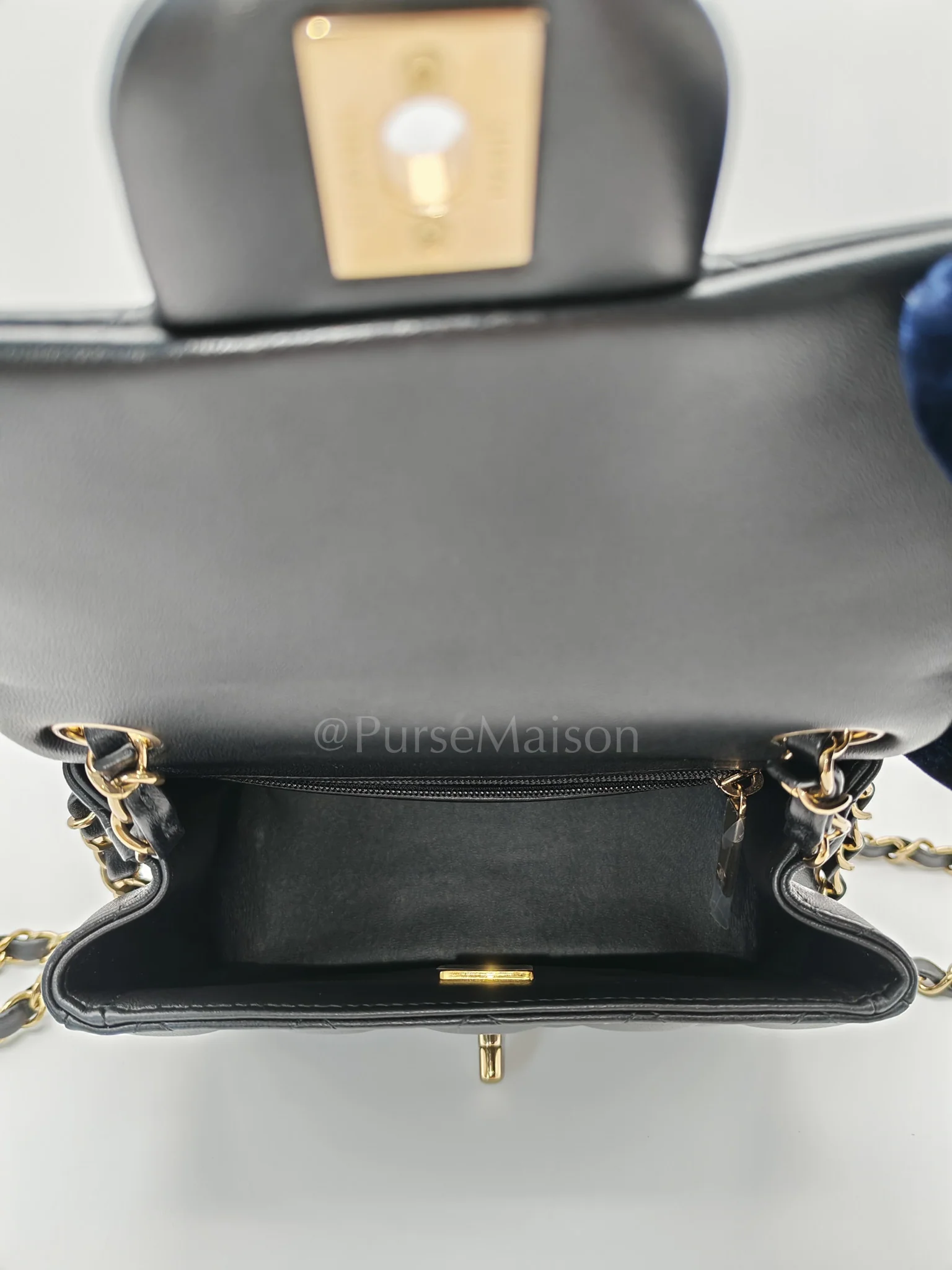 Chanel Mini Square in Black Quilted Lambskin Leather and Light Gold Hardware (Microchip) - Image 16