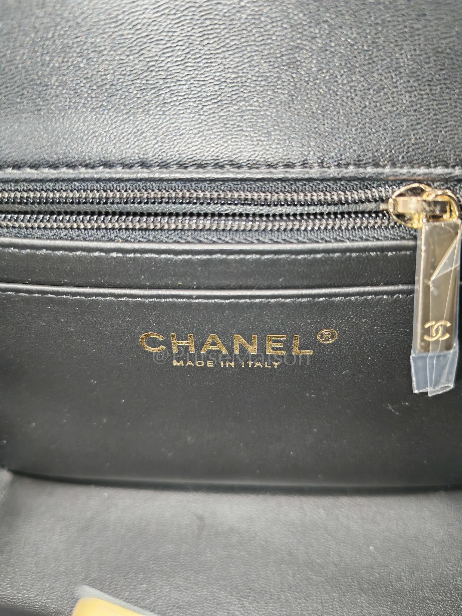Chanel Mini Square in Black Quilted Lambskin Leather and Light Gold Hardware (Microchip) - Image 18