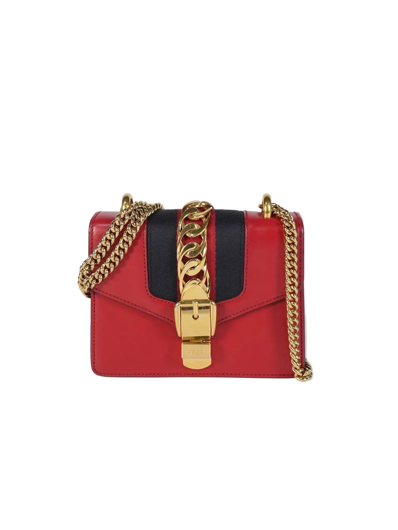 Gucci Mini Sylvie Shoulder Bag in Red Calfskin Leather & Gold Hardware