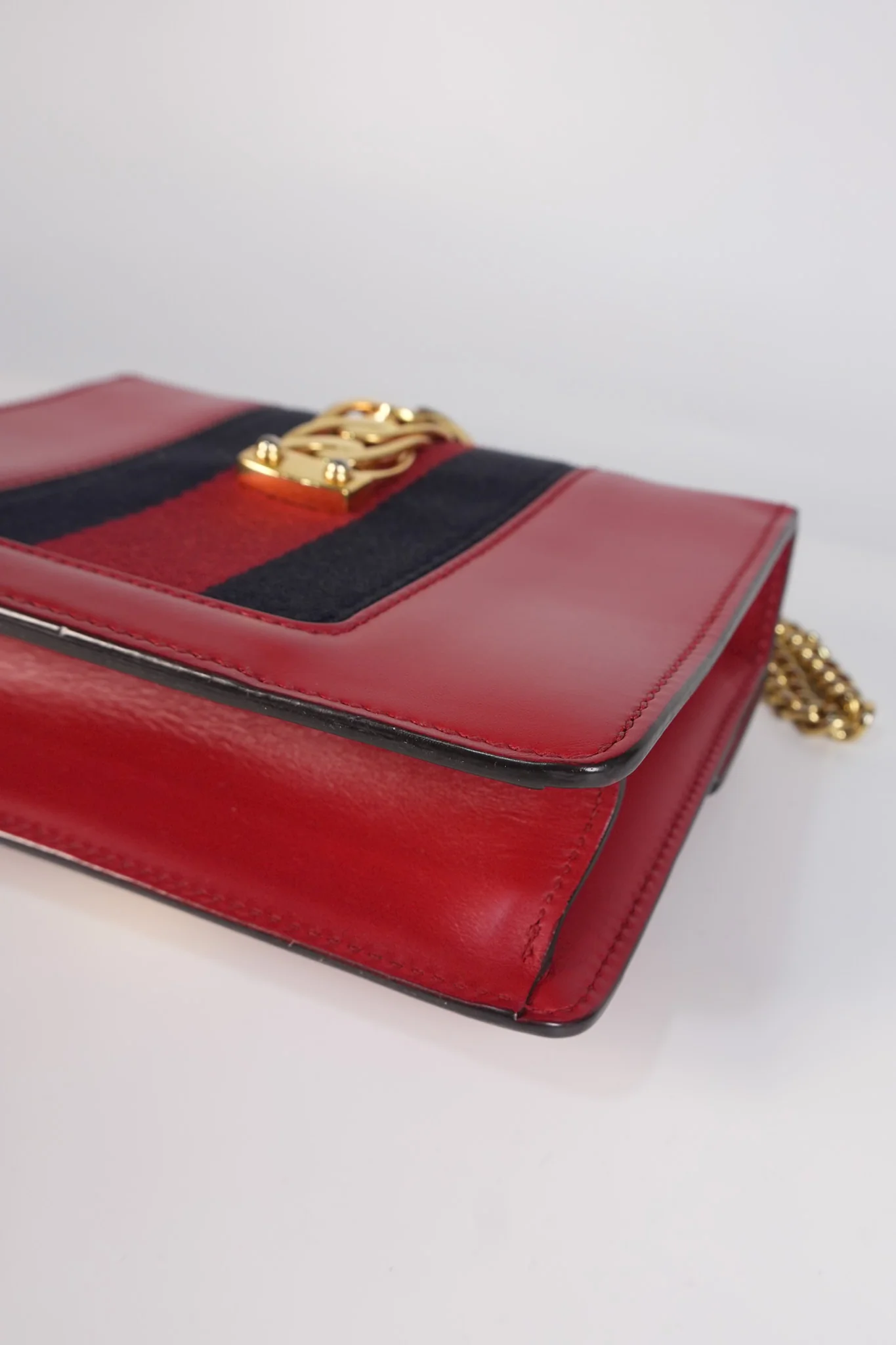 Gucci Mini Sylvie Shoulder Bag in Red Calfskin Leather & Gold Hardware - Image 10