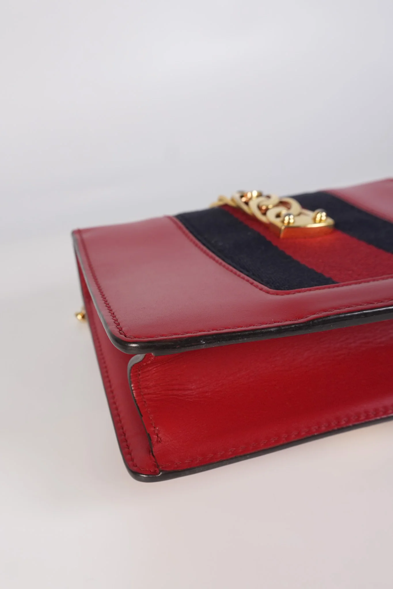 Gucci Mini Sylvie Shoulder Bag in Red Calfskin Leather & Gold Hardware - Image 11