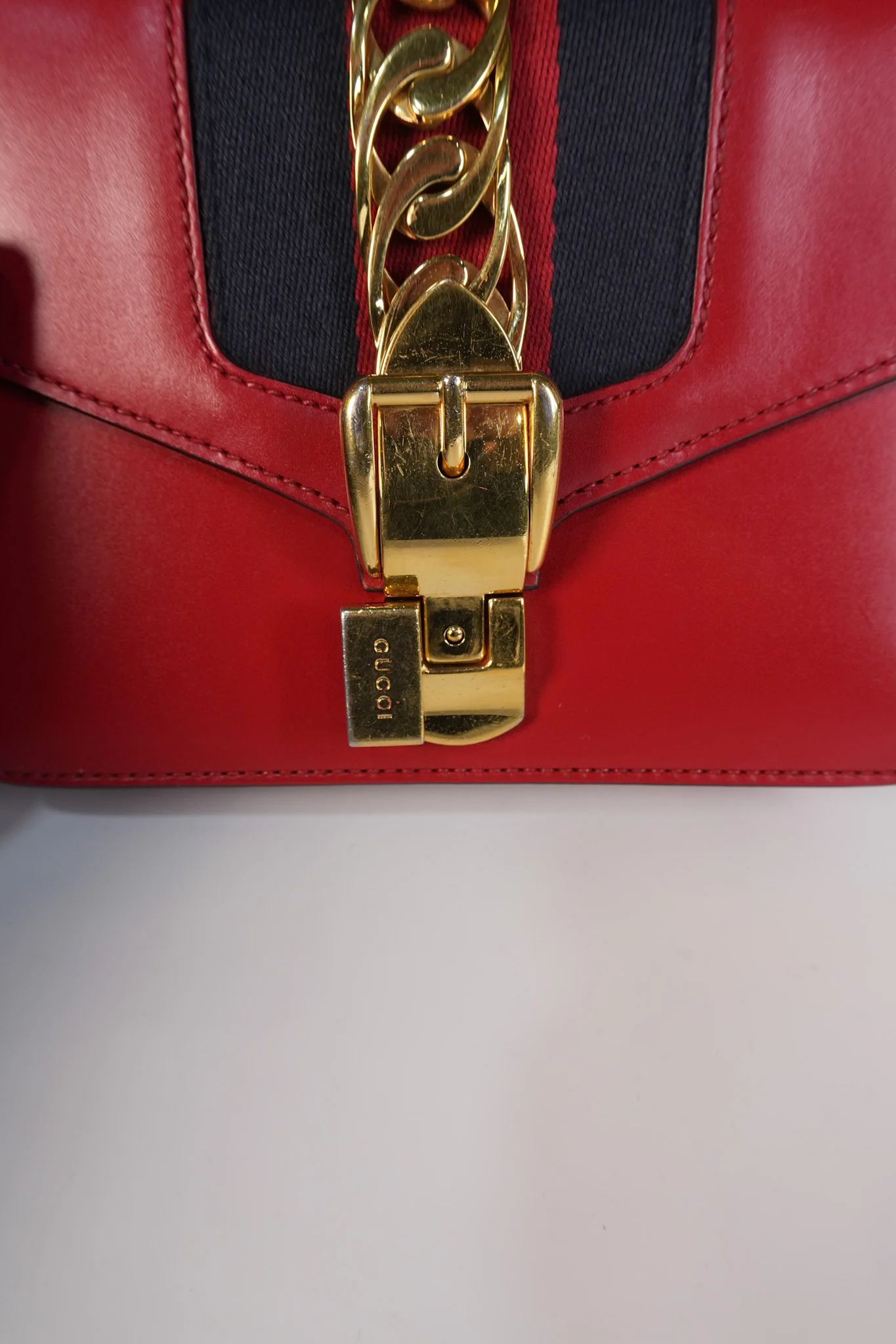 Gucci Mini Sylvie Shoulder Bag in Red Calfskin Leather & Gold Hardware - Image 16