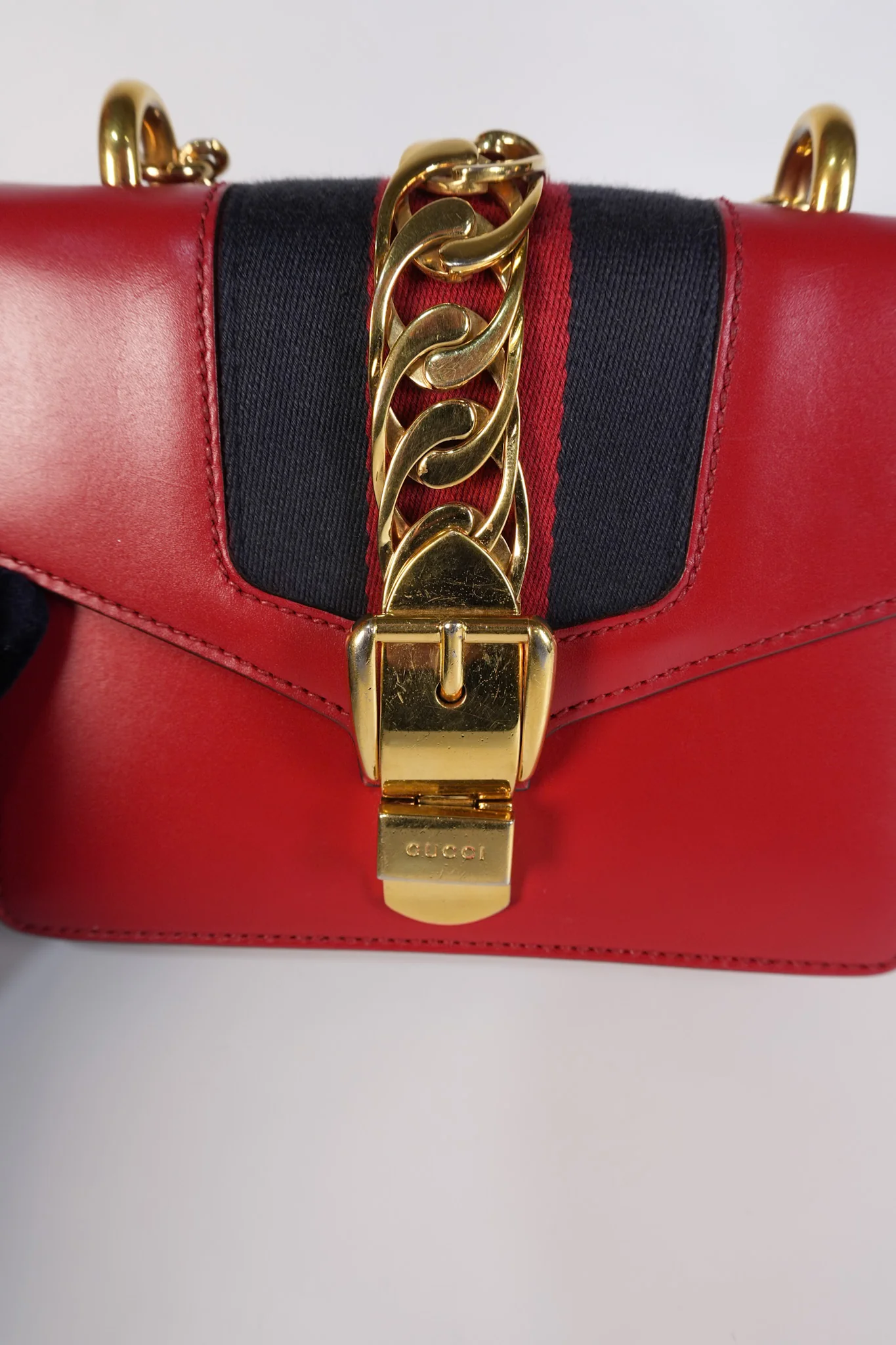 Gucci Mini Sylvie Shoulder Bag in Red Calfskin Leather & Gold Hardware - Image 18