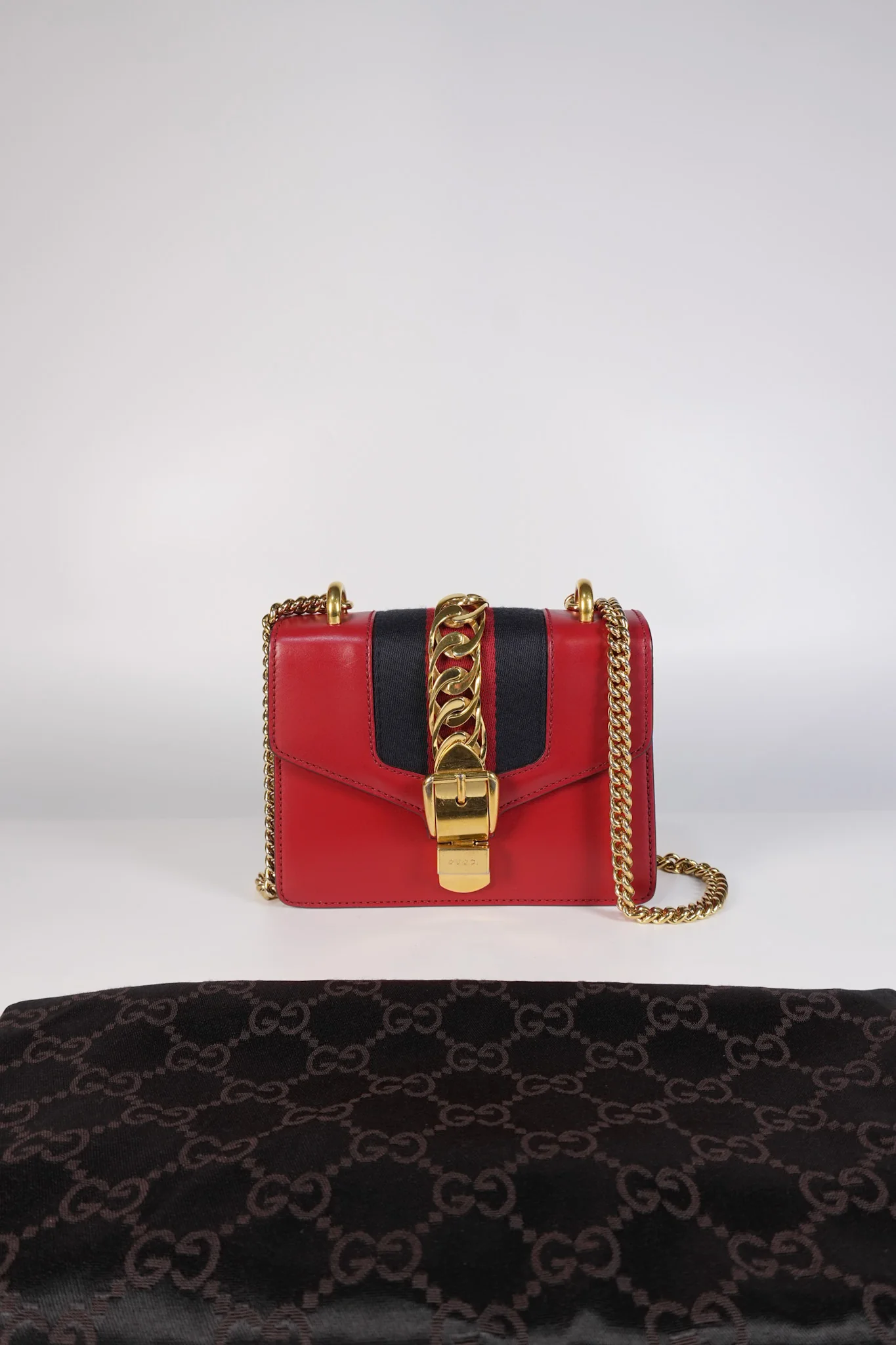 Gucci Mini Sylvie Shoulder Bag in Red Calfskin Leather & Gold Hardware - Image 29