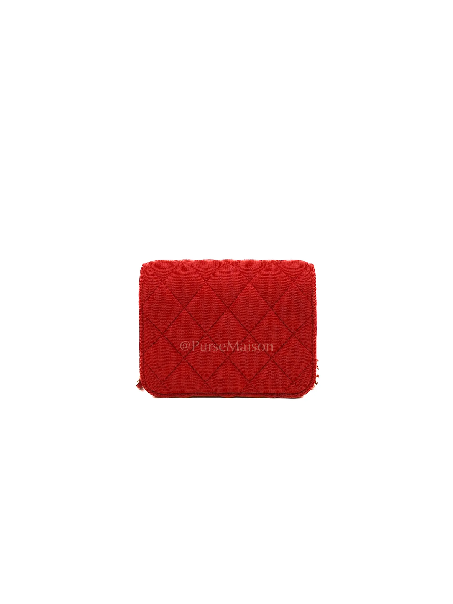 Chanel Mini VIP Bag Clutch with Chain in Red Quilted Jersey Fabric & Light Gold Hardware Microchip - Image 5