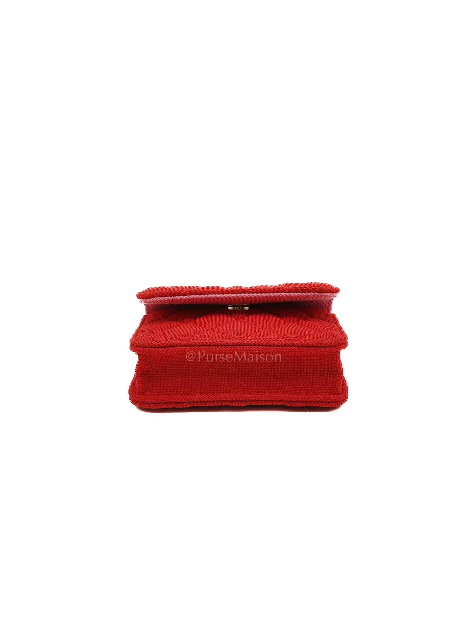 Chanel Mini VIP Bag Clutch with Chain in Red Quilted Jersey Fabric & Light Gold Hardware Microchip - Image 8