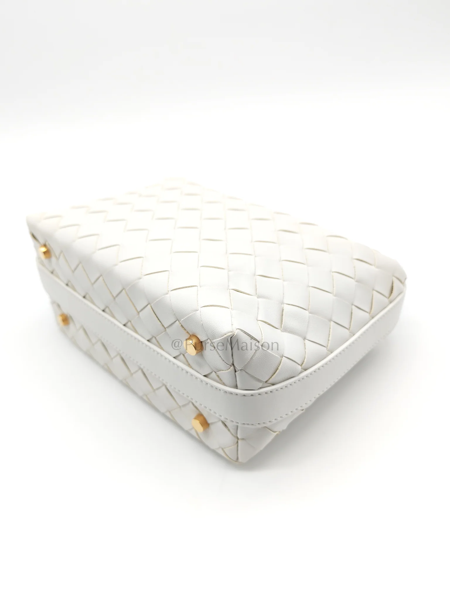 Bottega Veneta Wallace Hand Bag in Off White Nappa Intrecciato Leather - Image 14