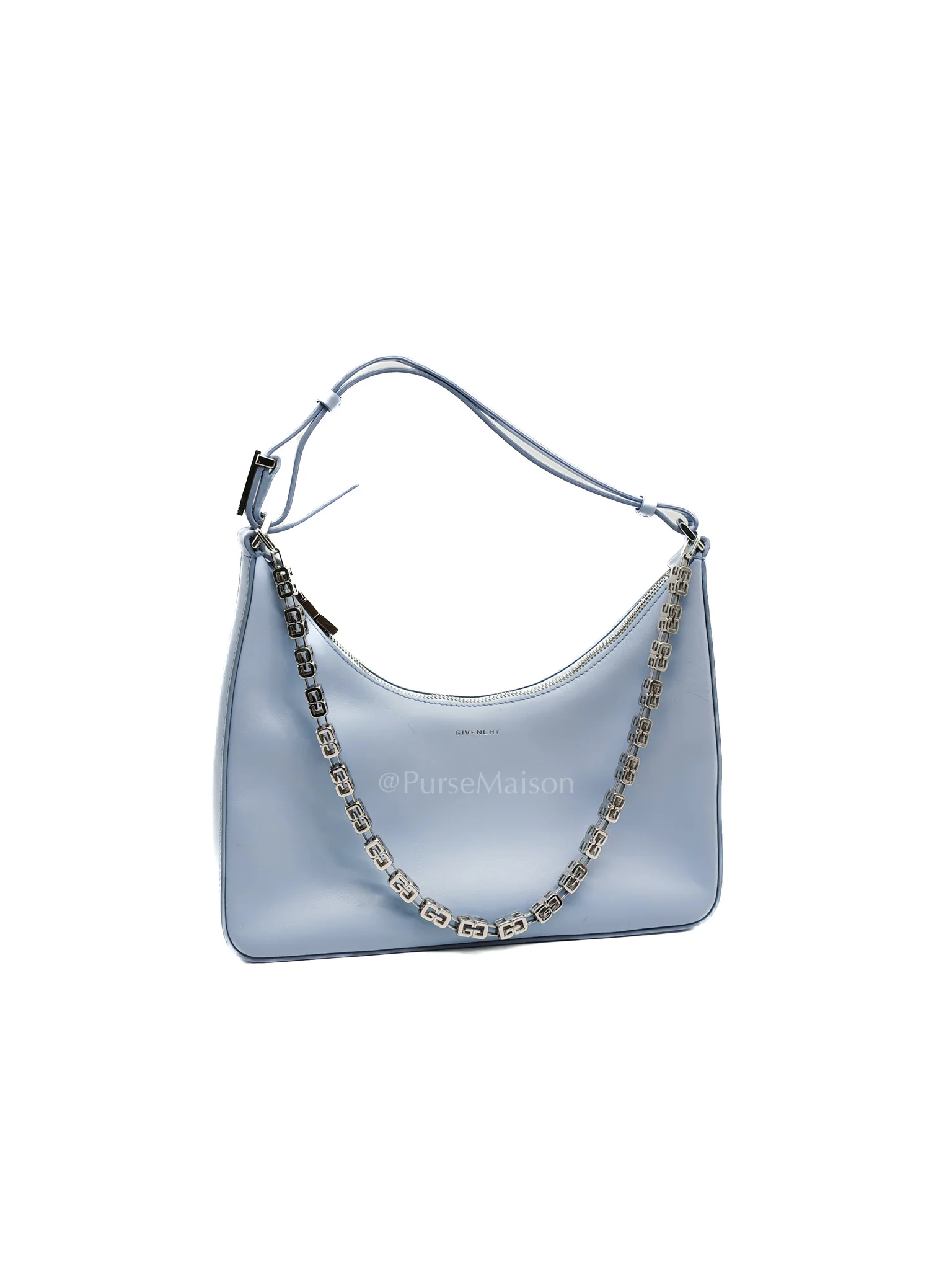 Givenchy Moon Cut Out Shoulder Bag Small in Baby Blue Smooth Calfskin Leather & Silver Hardware - Image 2