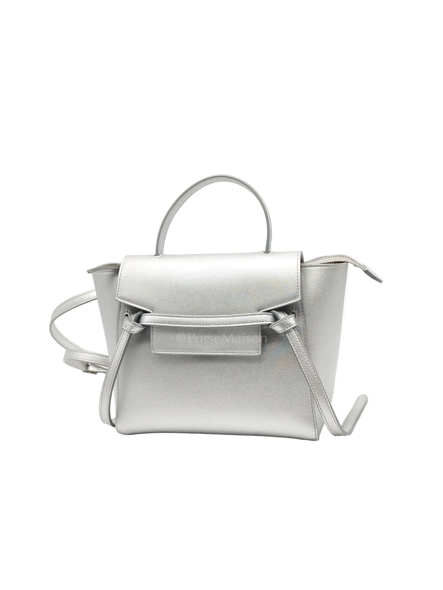 Celine Belt Bag Nano in Silver Laminated Calfskin Leather & Silver Hardware - Image 3
