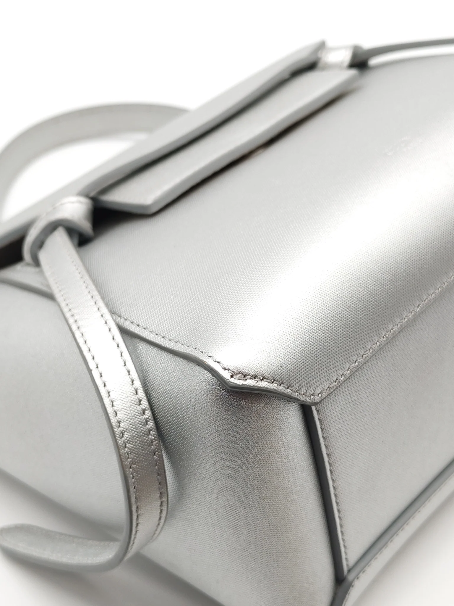 Celine Belt Bag Nano in Silver Laminated Calfskin Leather & Silver Hardware - Image 8