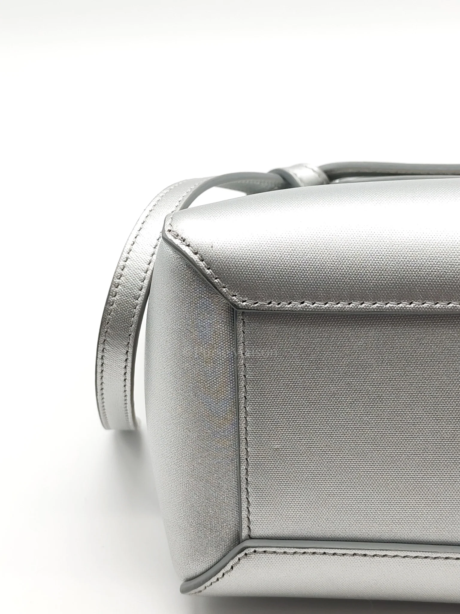 Celine Belt Bag Nano in Silver Laminated Calfskin Leather & Silver Hardware - Image 9