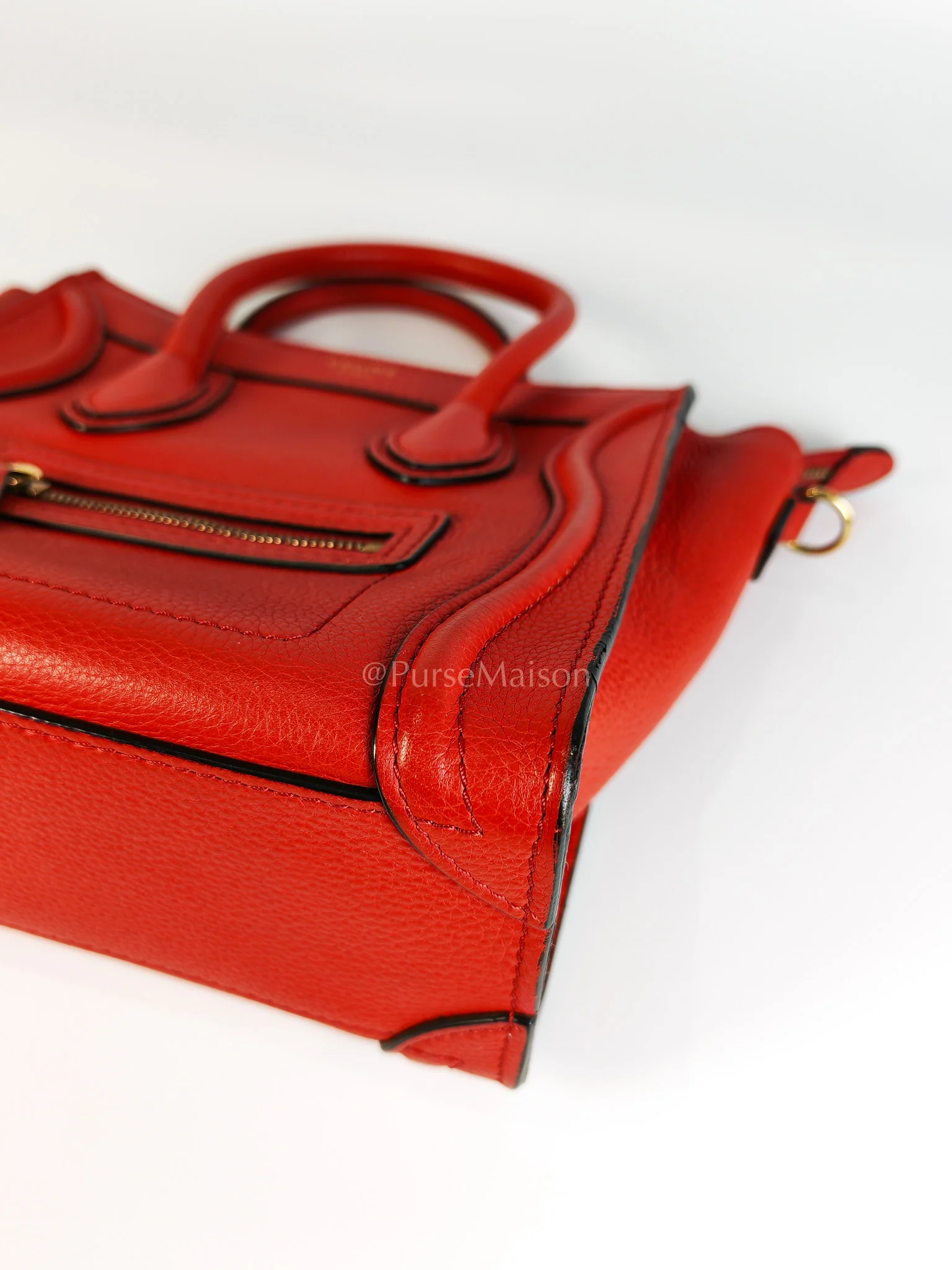 Celine Nano Luggage Tote Bag in Red Grained Calfskin Leather - Image 10
