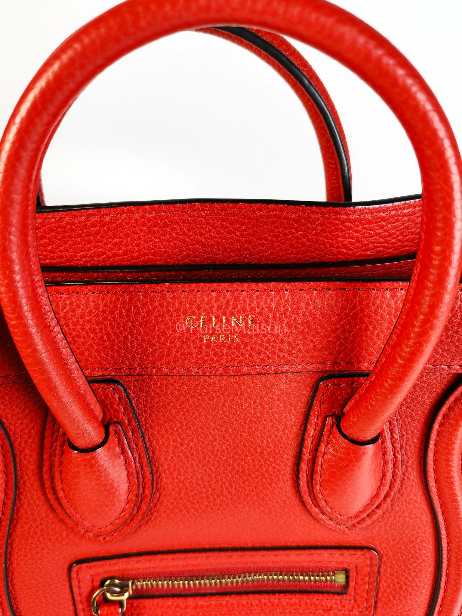 Celine Nano Luggage Tote Bag in Red Grained Calfskin Leather - Image 20