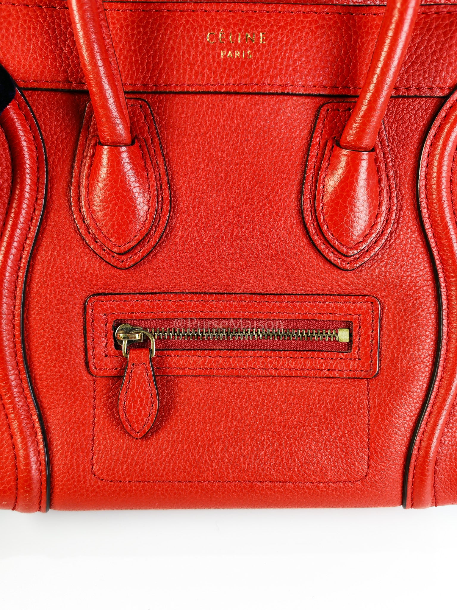 Celine Nano Luggage Tote Bag in Red Grained Calfskin Leather - Image 21