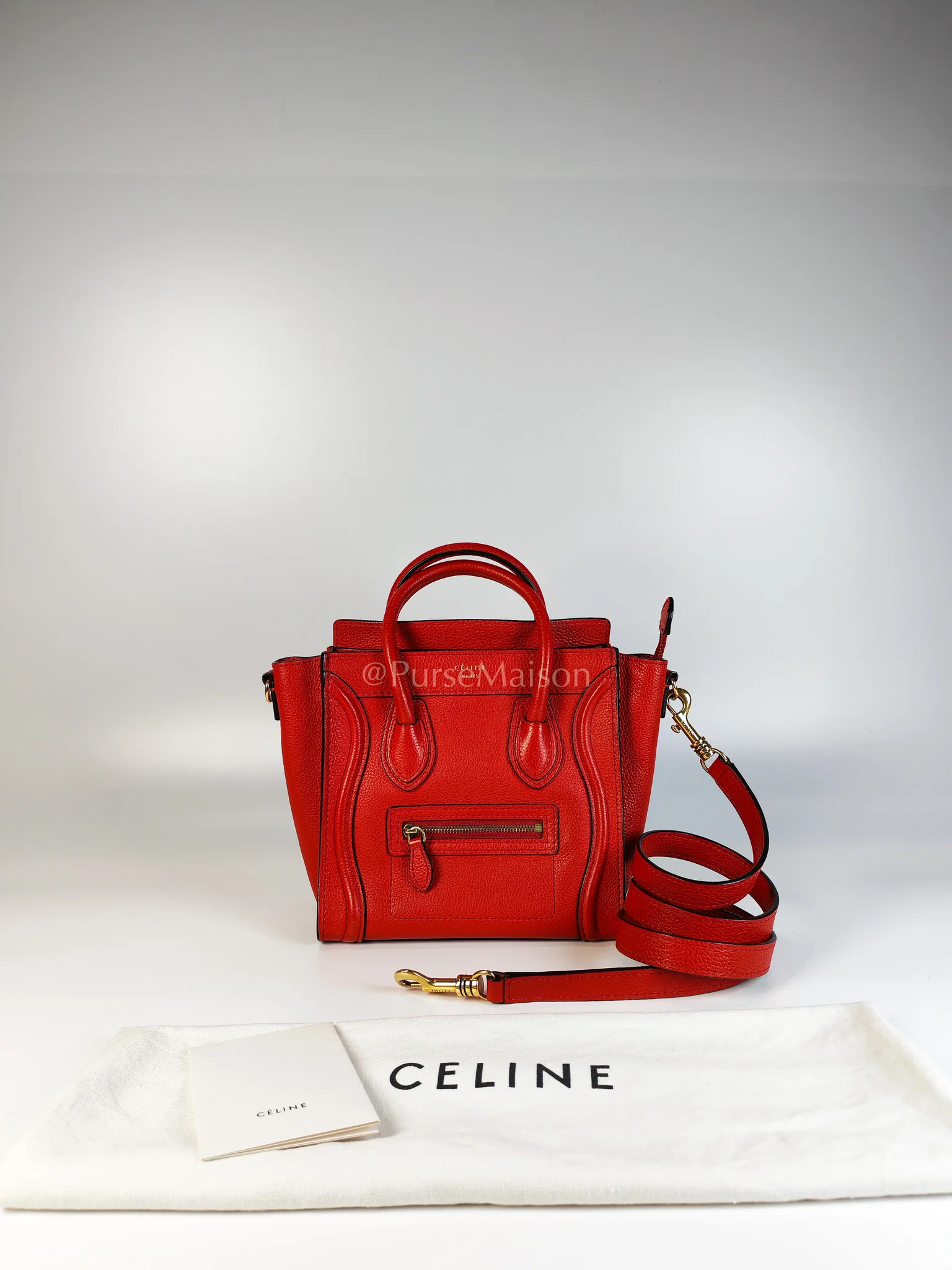 Celine Nano Luggage Tote Bag in Red Grained Calfskin Leather - Image 32