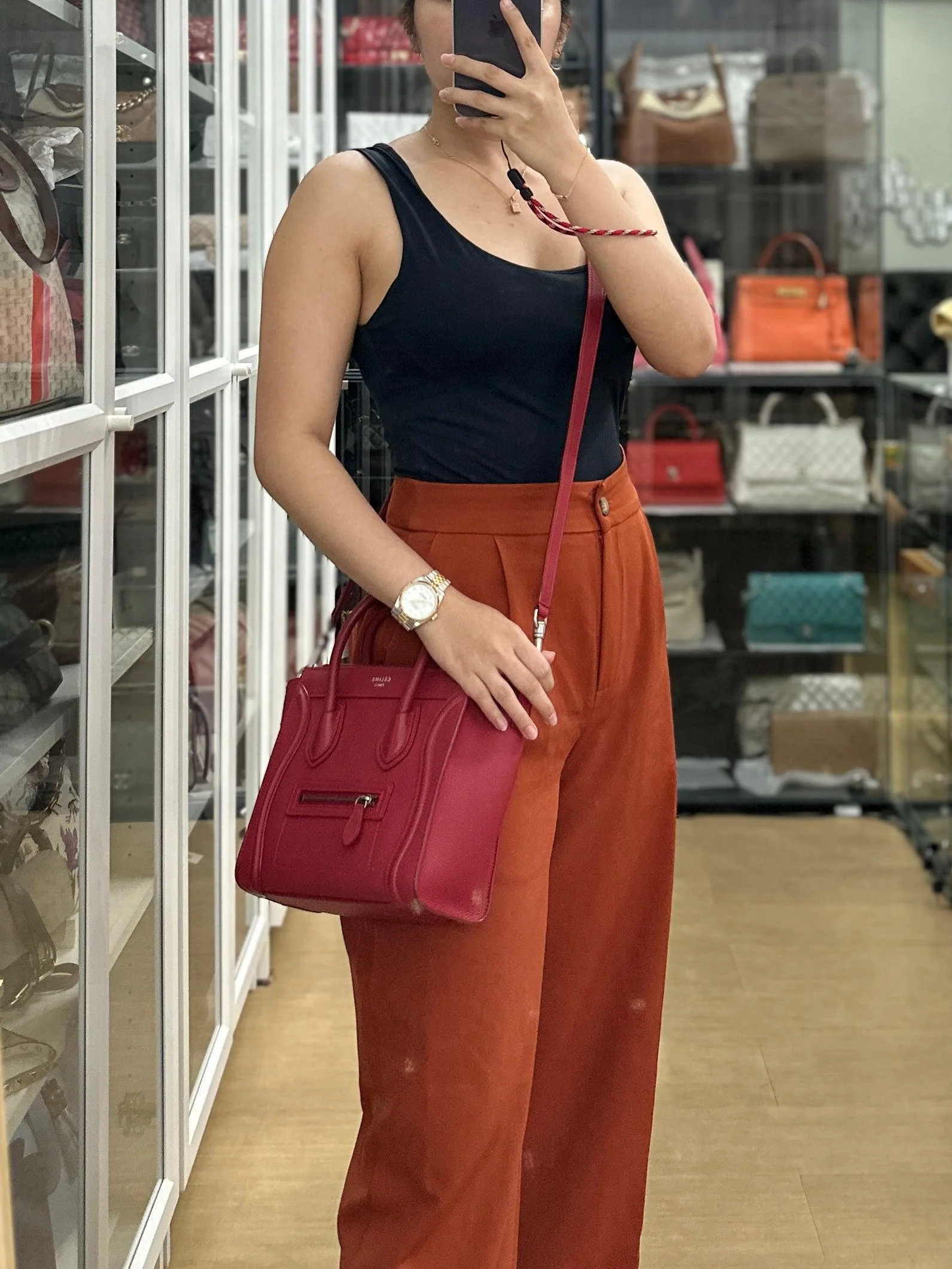 Celine Nano Luggage Tote Bag in Red Grained Calfskin Leather - Image 34