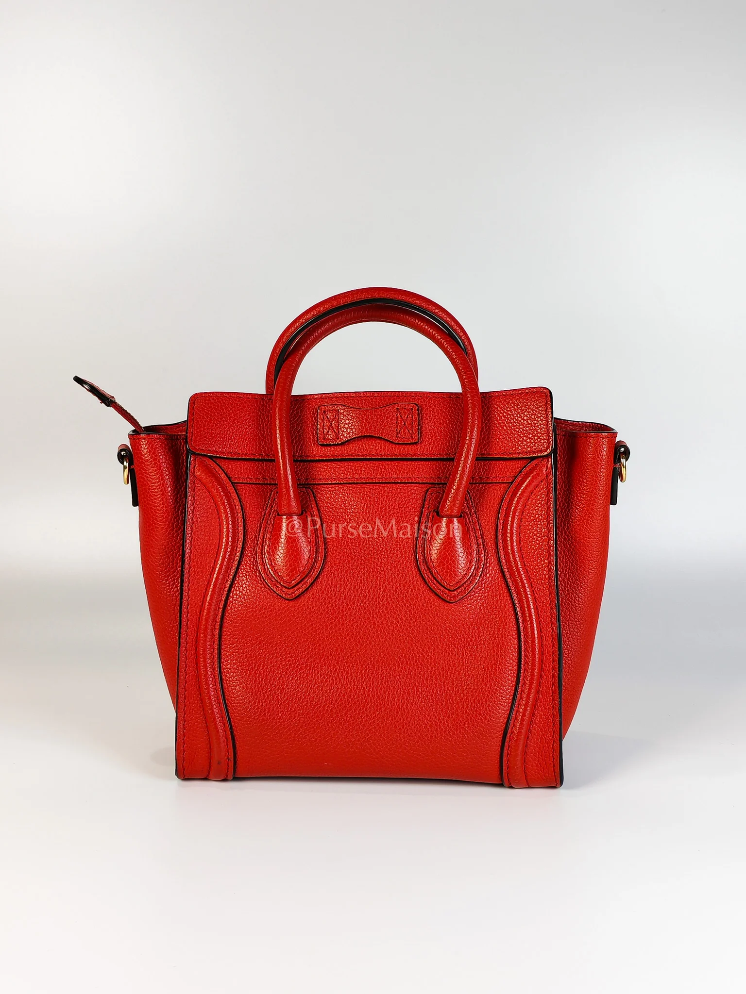 Celine Nano Luggage Tote Bag in Red Grained Calfskin Leather - Image 4