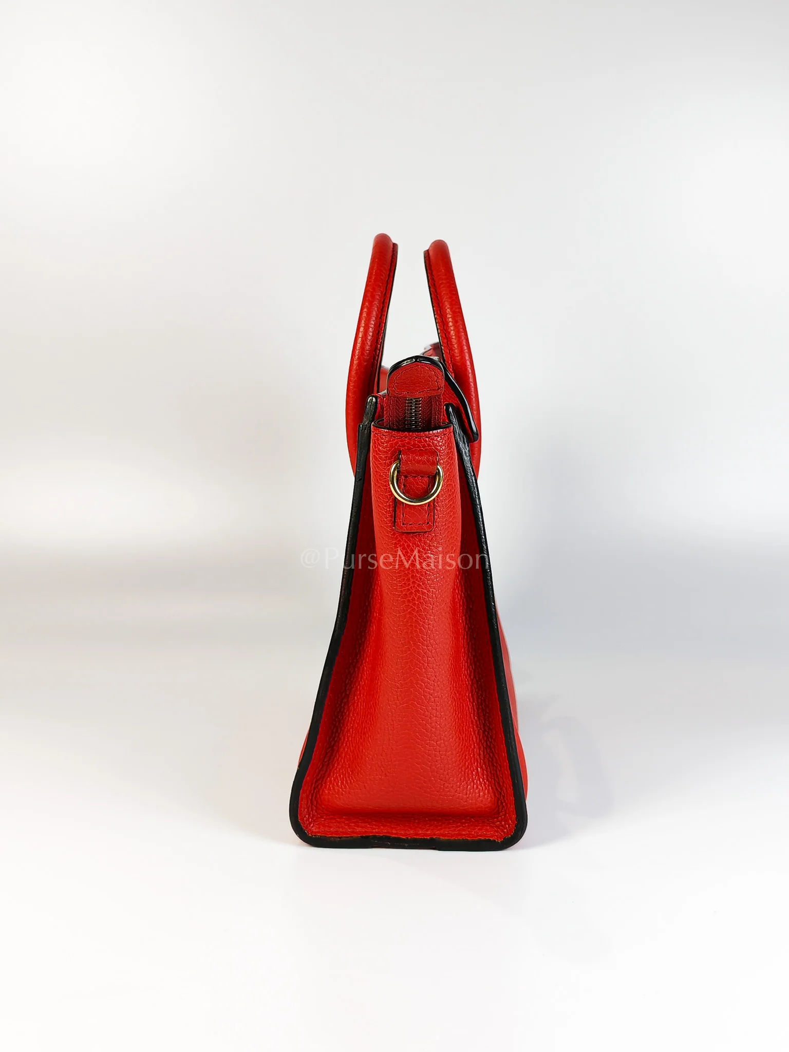 Celine Nano Luggage Tote Bag in Red Grained Calfskin Leather - Image 5
