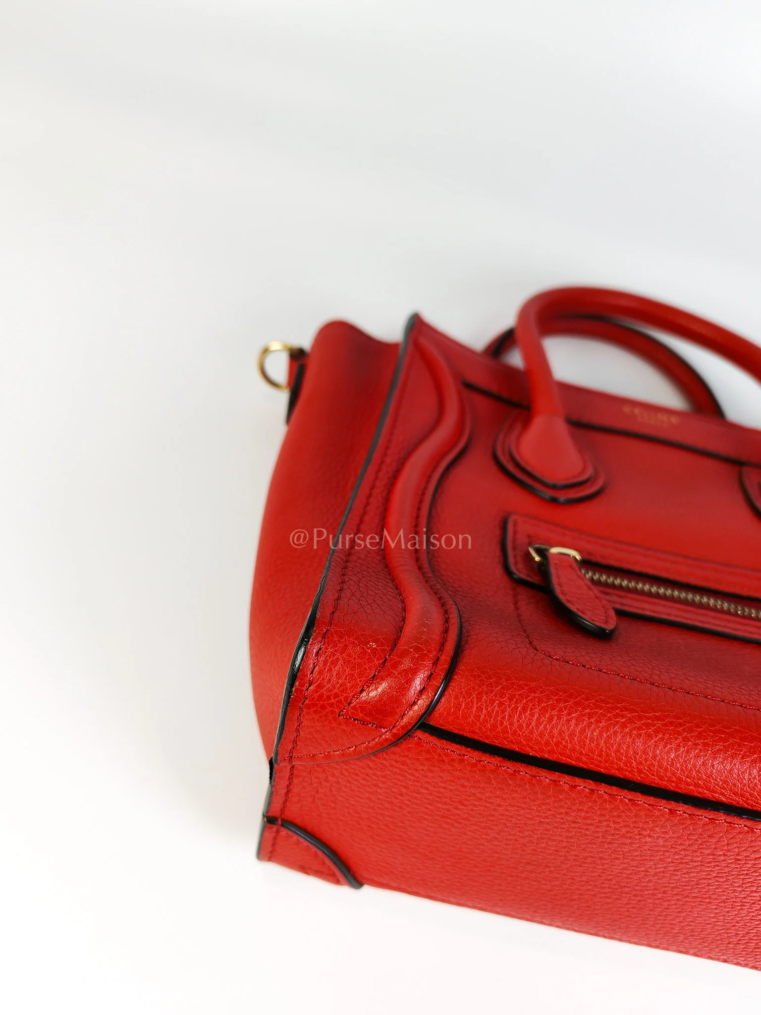 Celine Nano Luggage Tote Bag in Red Grained Calfskin Leather - Image 8