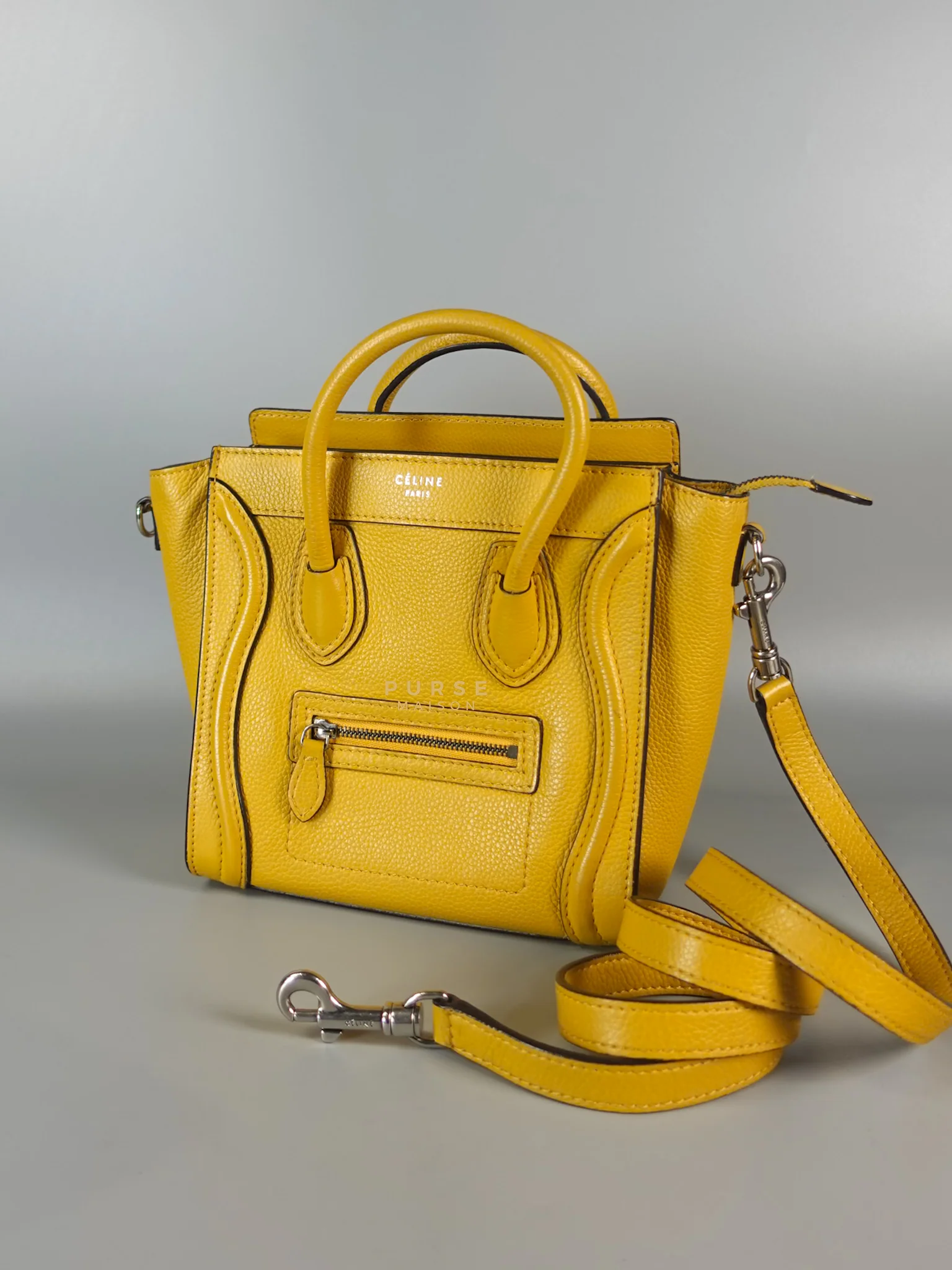 Celine Nano Luggage Yellow Drummed Calfskin Leather Handbag - Image 4