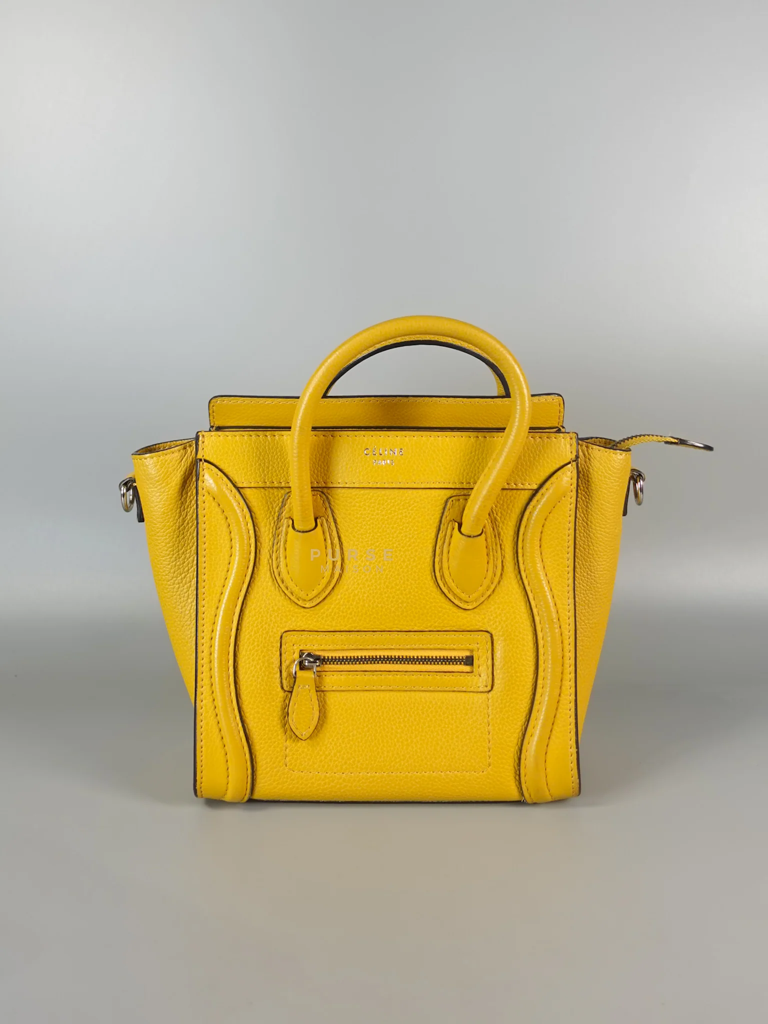 Celine Nano Luggage Yellow Drummed Calfskin Leather Handbag - Image 5