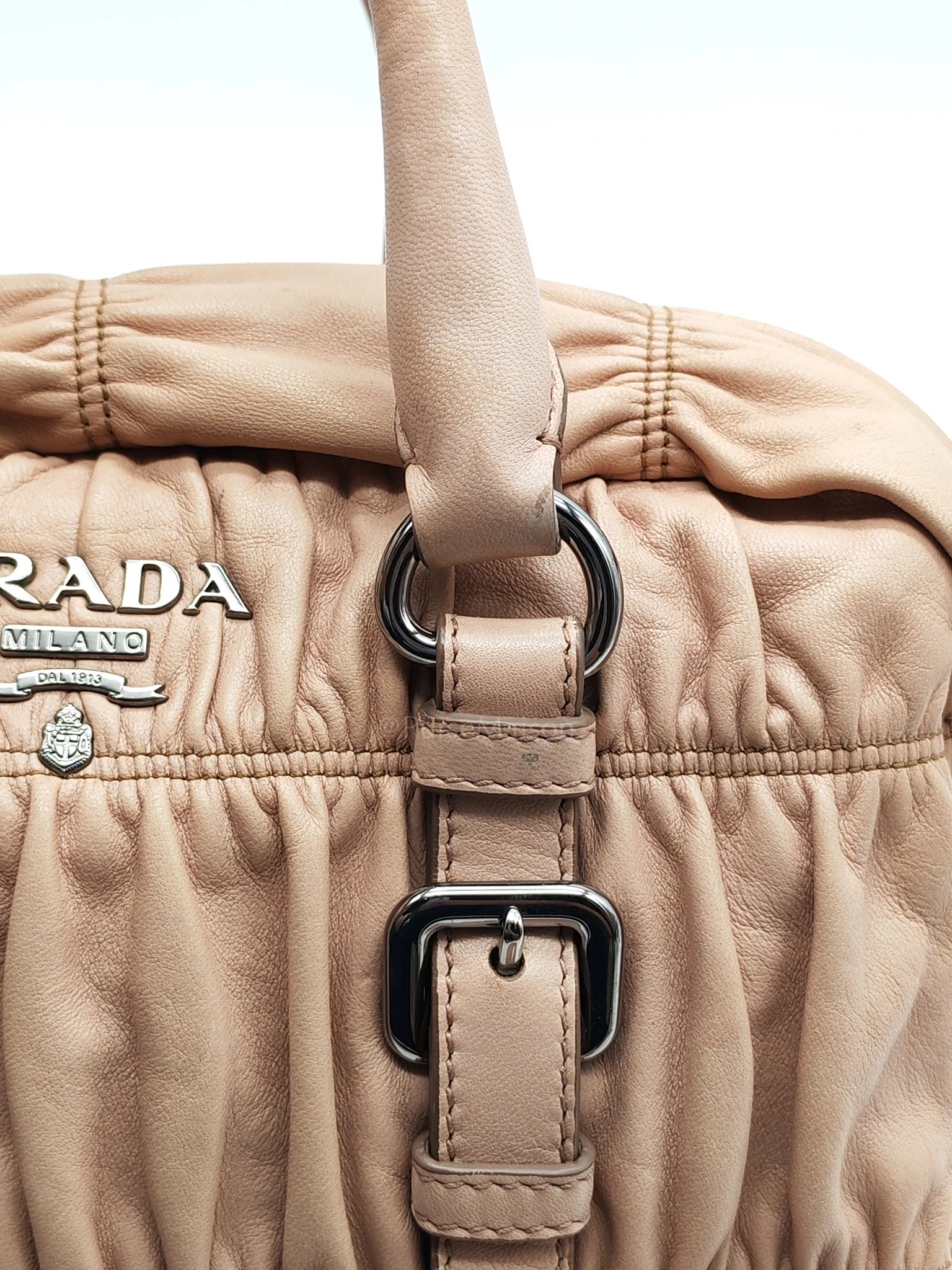 Prada Nappa Graufre Satchel Bag in Cameo Leather & Silver Hardware - Image 20
