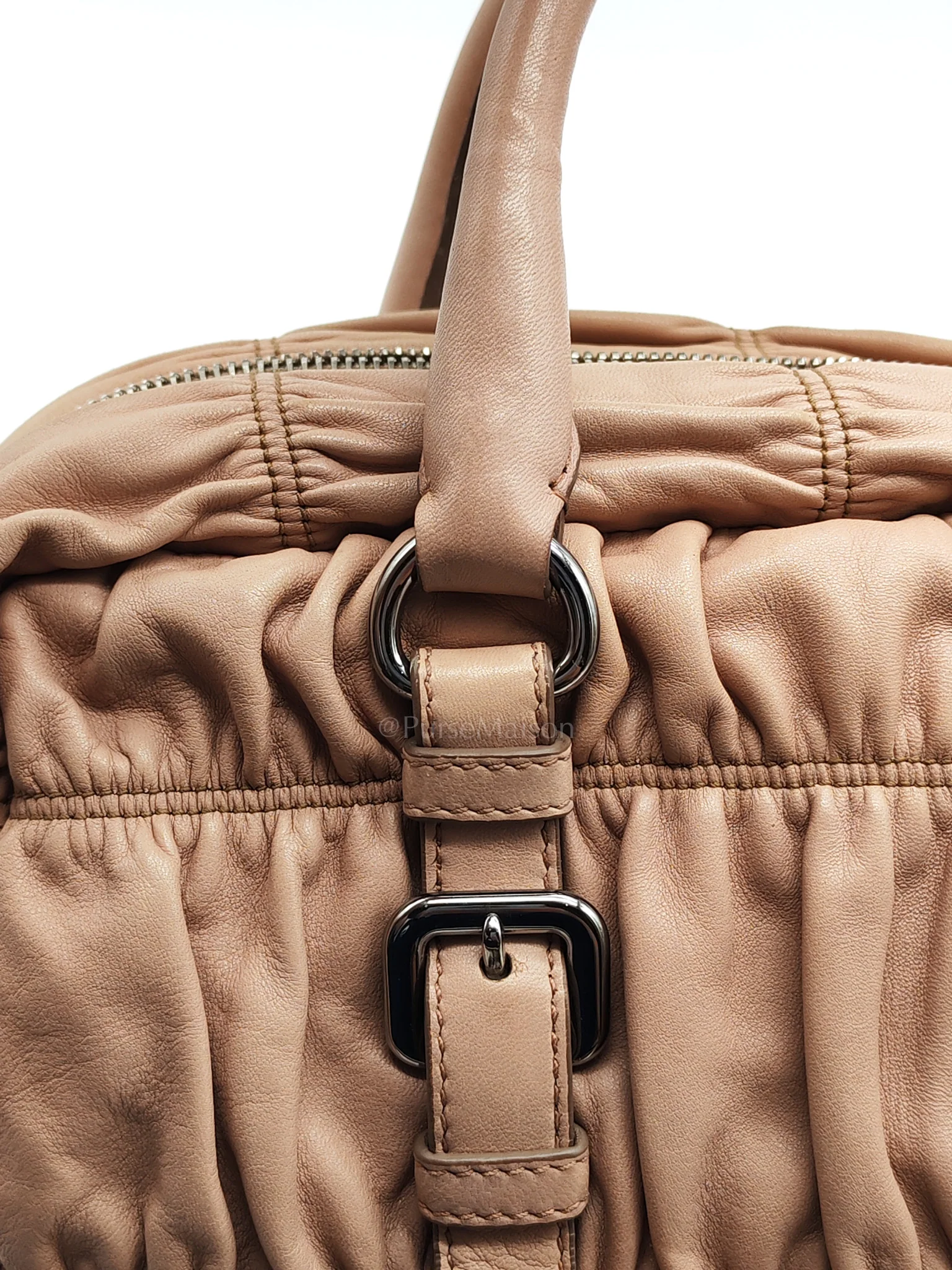 Prada Nappa Graufre Satchel Bag in Cameo Leather & Silver Hardware - Image 21
