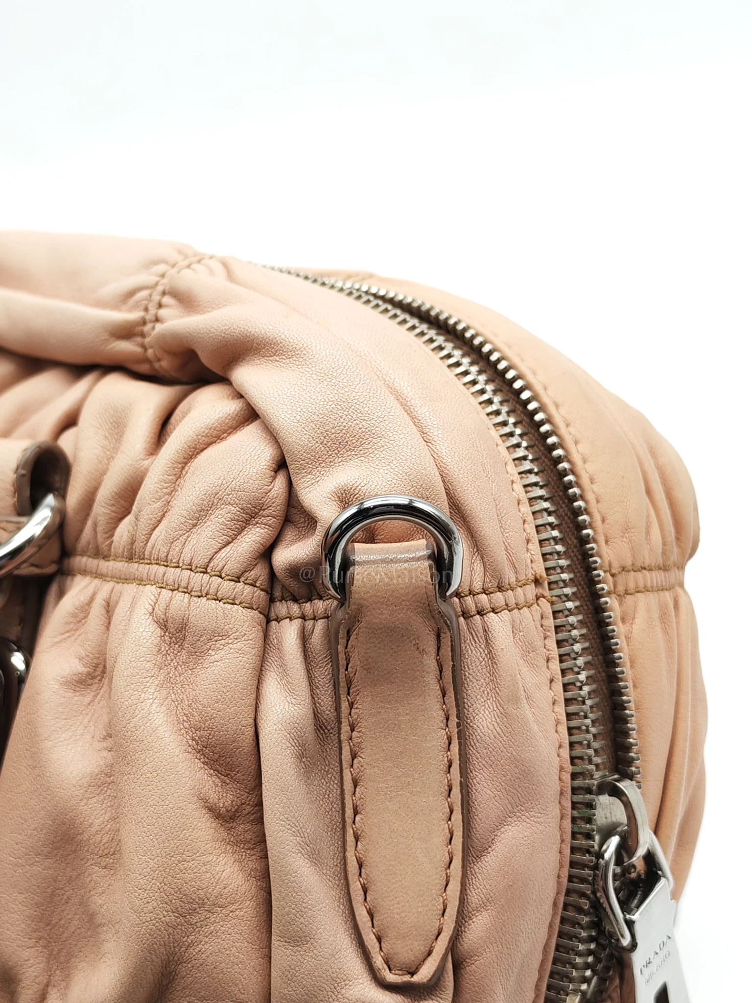 Prada Nappa Graufre Satchel Bag in Cameo Leather & Silver Hardware - Image 30