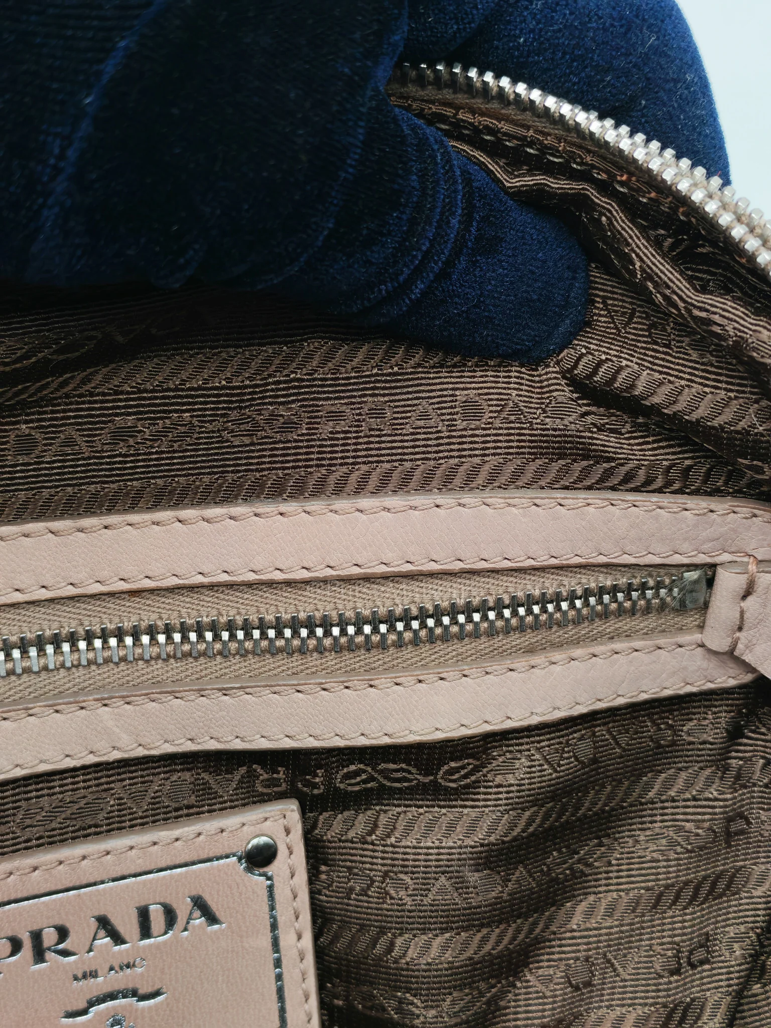 Prada Nappa Graufre Satchel Bag in Cameo Leather & Silver Hardware - Image 36