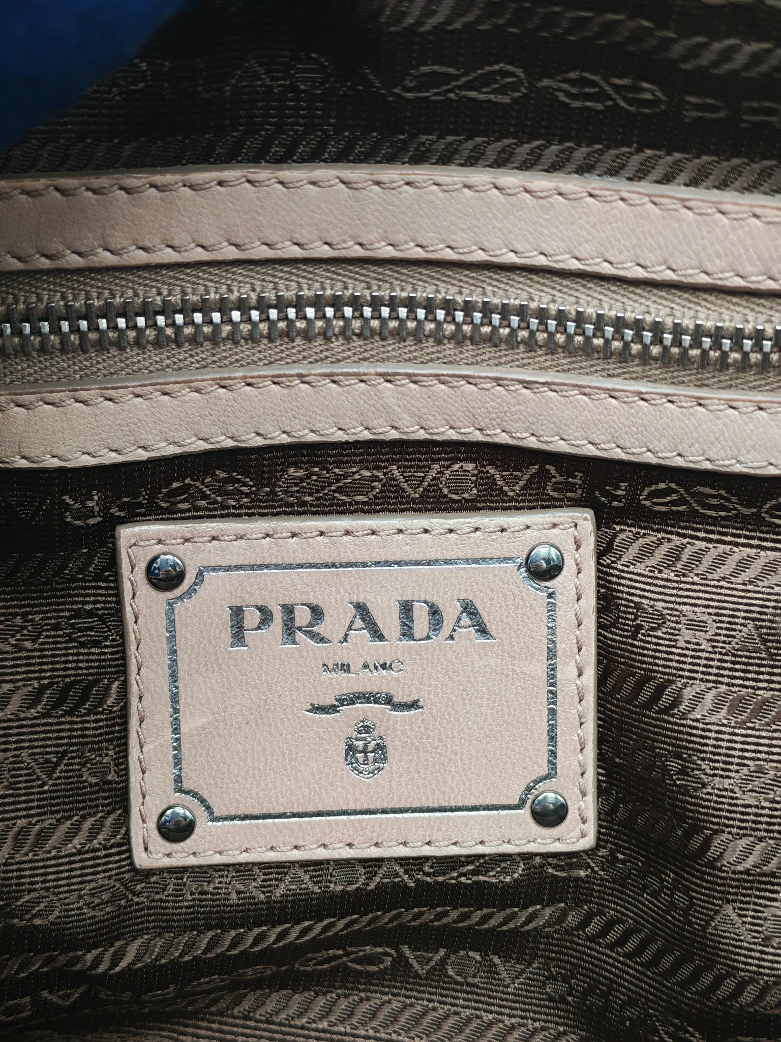 Prada Nappa Graufre Satchel Bag in Cameo Leather & Silver Hardware - Image 37