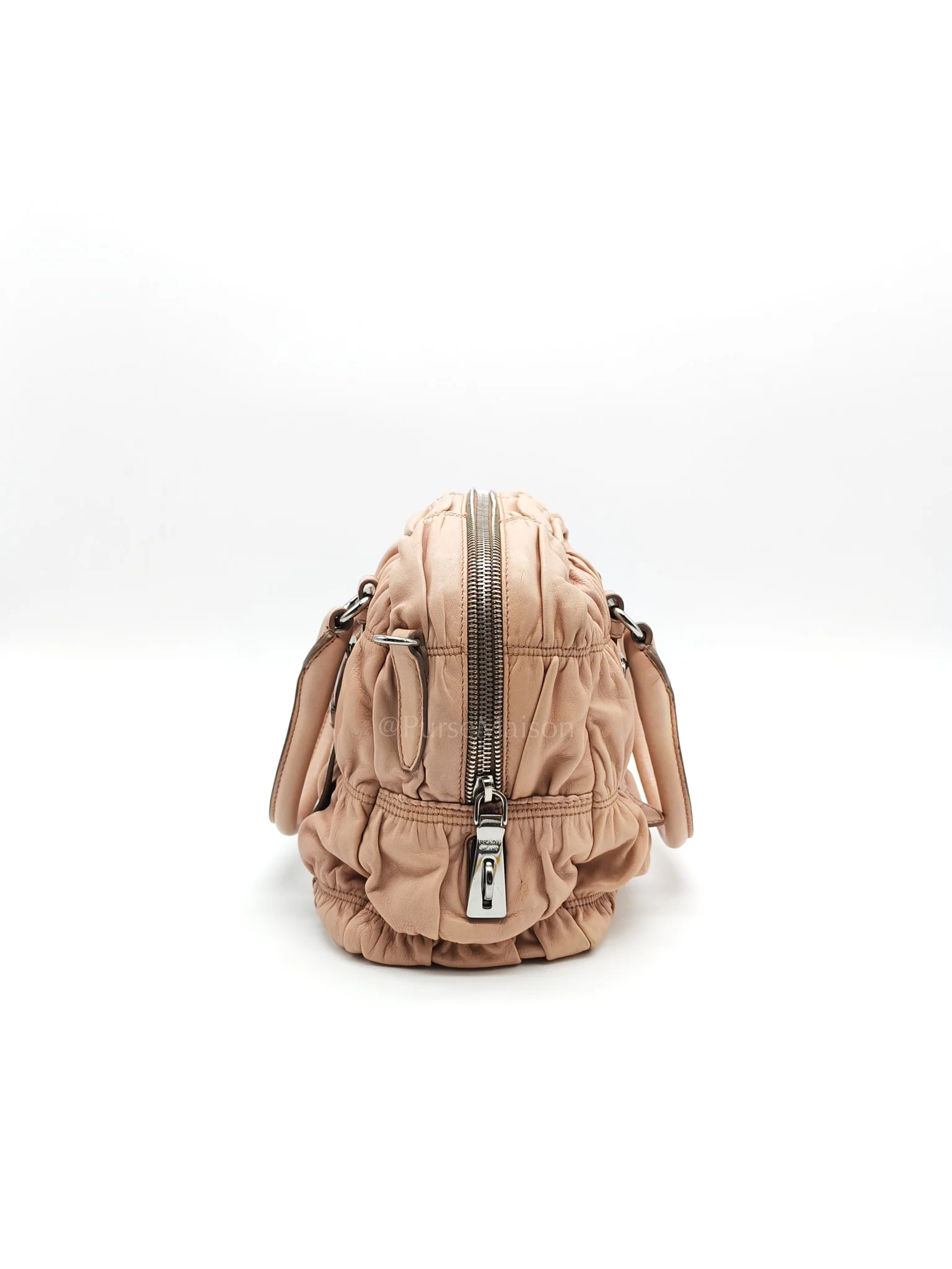 Prada Nappa Graufre Satchel Bag in Cameo Leather & Silver Hardware - Image 6
