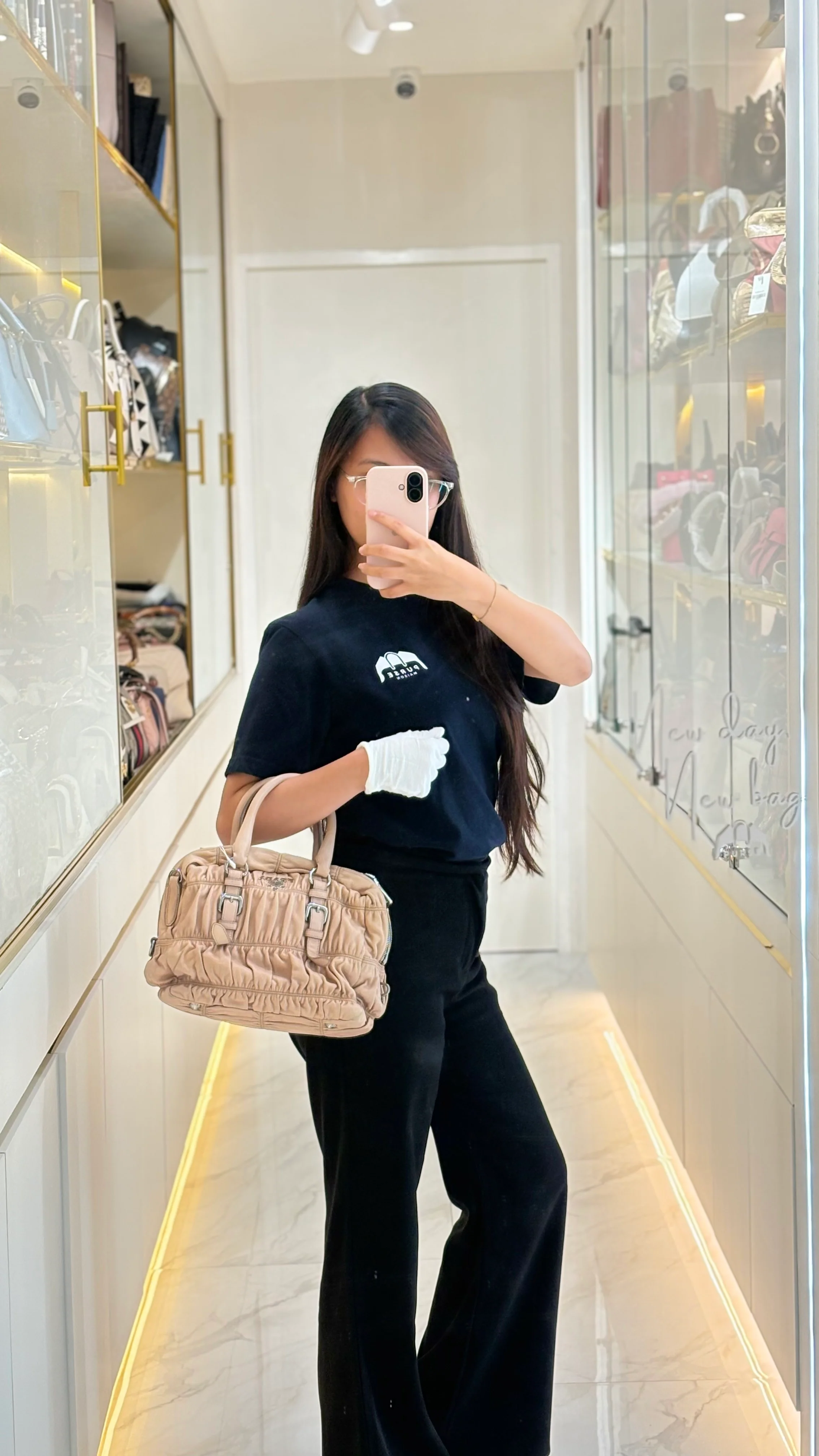 Prada Nappa Graufre Satchel Bag in Cameo Leather & Silver Hardware - Image 64