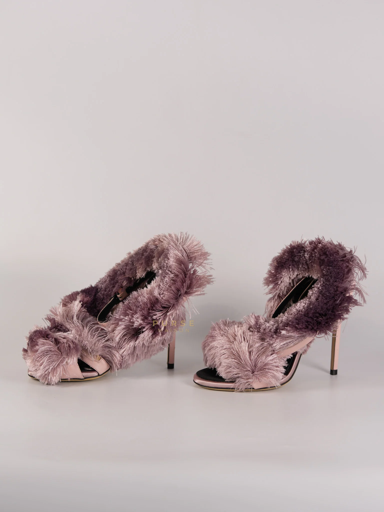 Marco de Vincenzo Satin Furr in Pink Fringed Slingback Heels Size 35 Eu (22 cm) - Image 2
