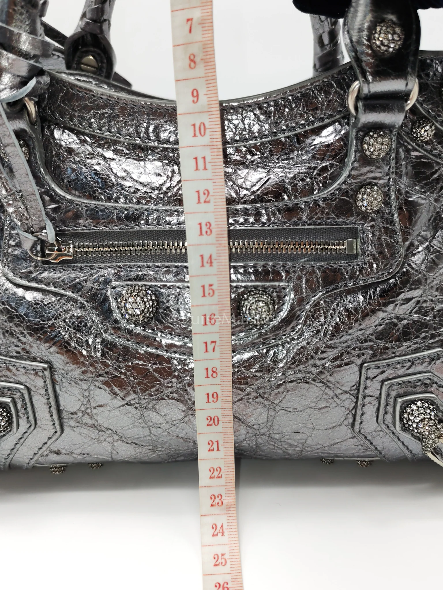 Balenciaga Arena Silver Crystal Metallic Leather Diamond Stud Crossbody Bag - Image 39