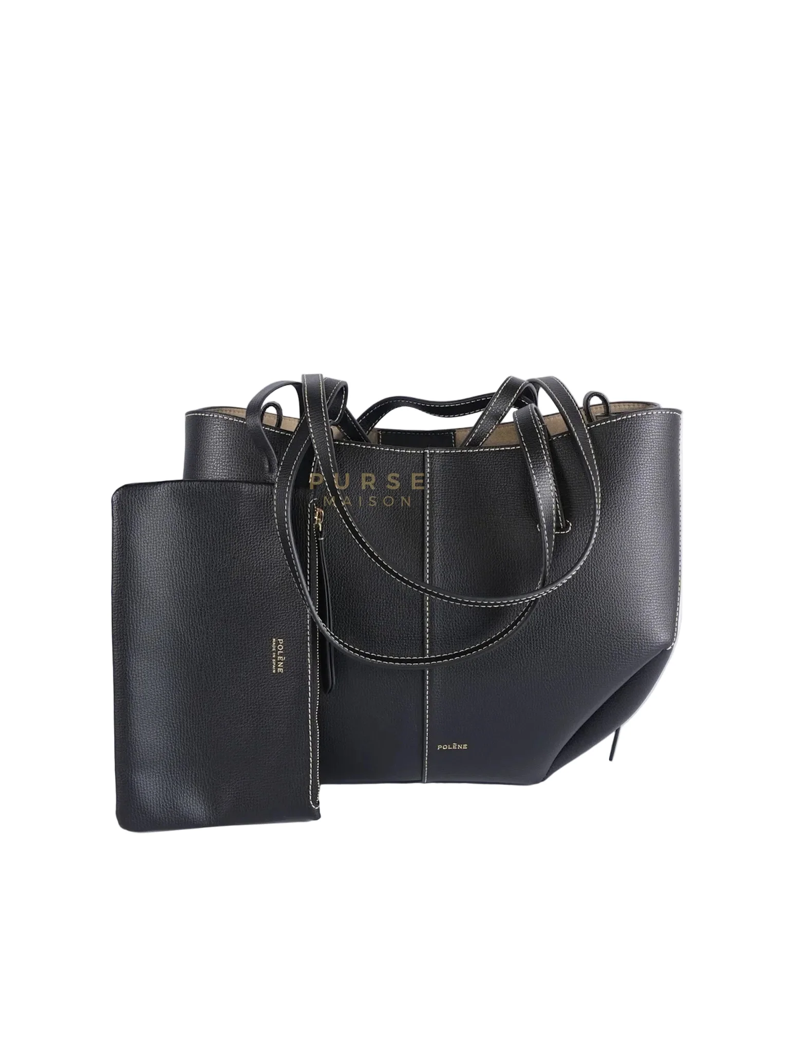 Polene Cyme Mini in Black Graine Leather Tote Bag - Image 2