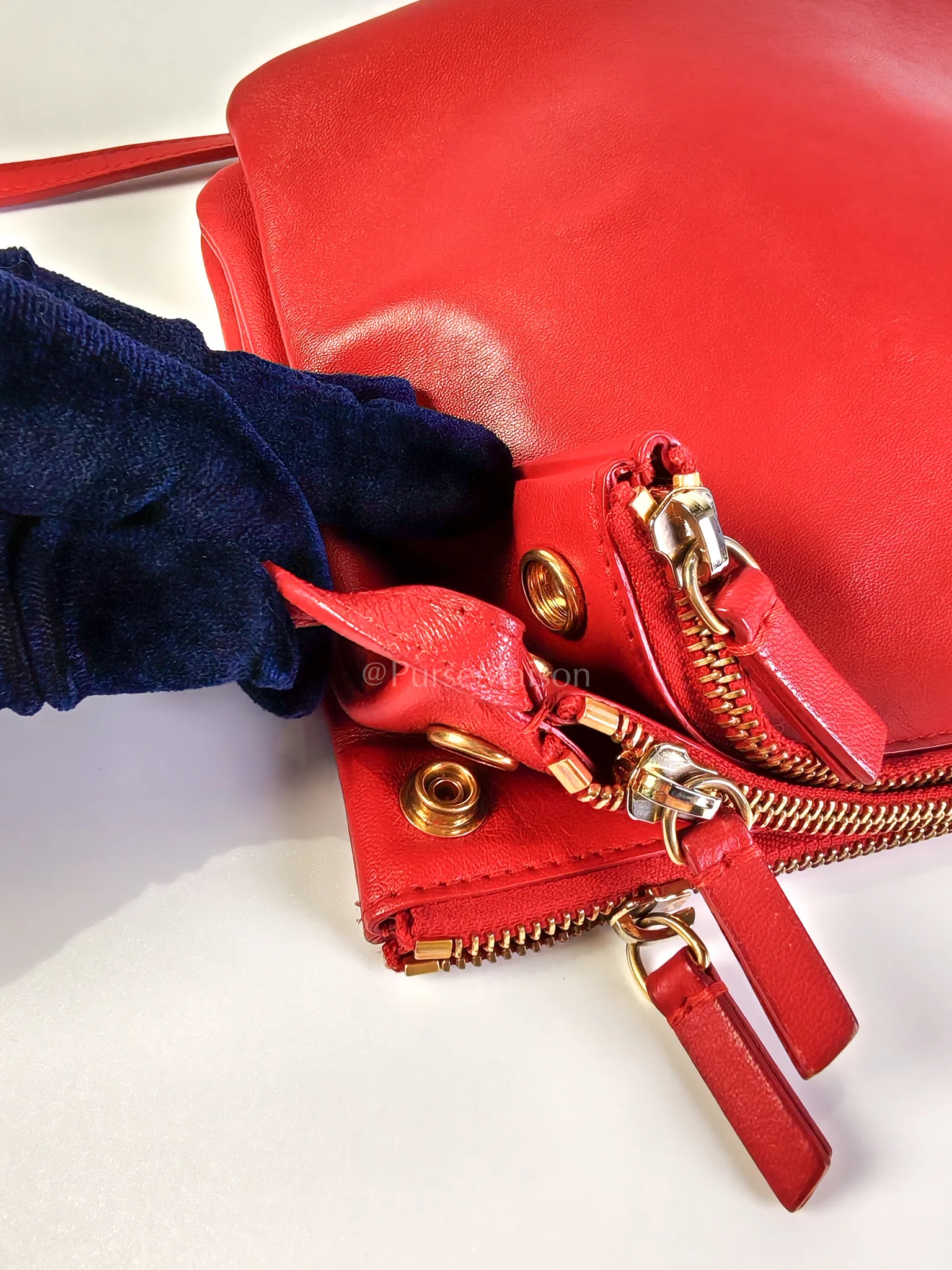Celine Trio Bag in Red Calfskin Leather Crossbody Bag - Image 33