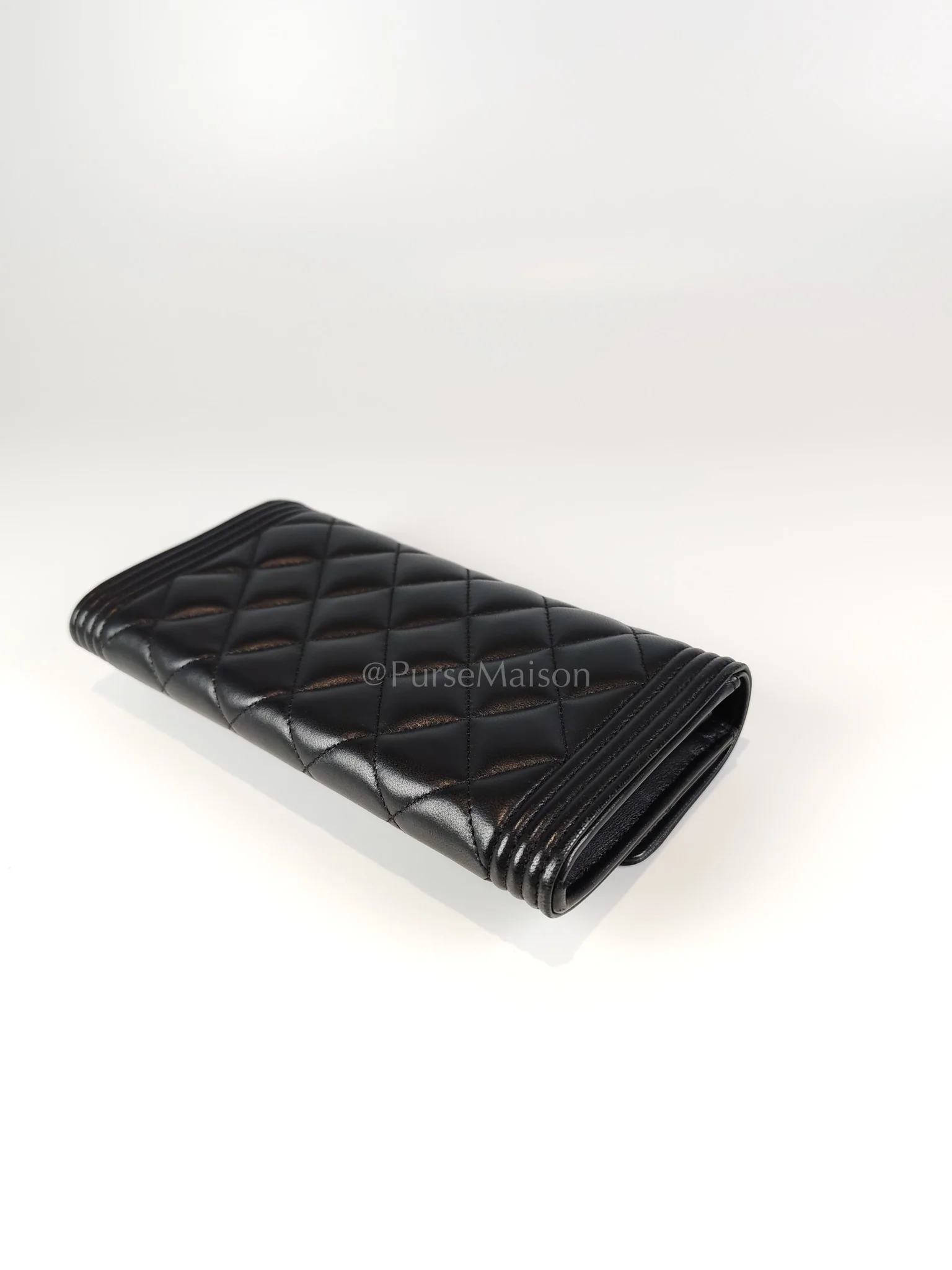 Chanel Boy Long Wallet in Black Quilted Lambskin Leather and Aged Gold Hardware Series 27 - Image 11