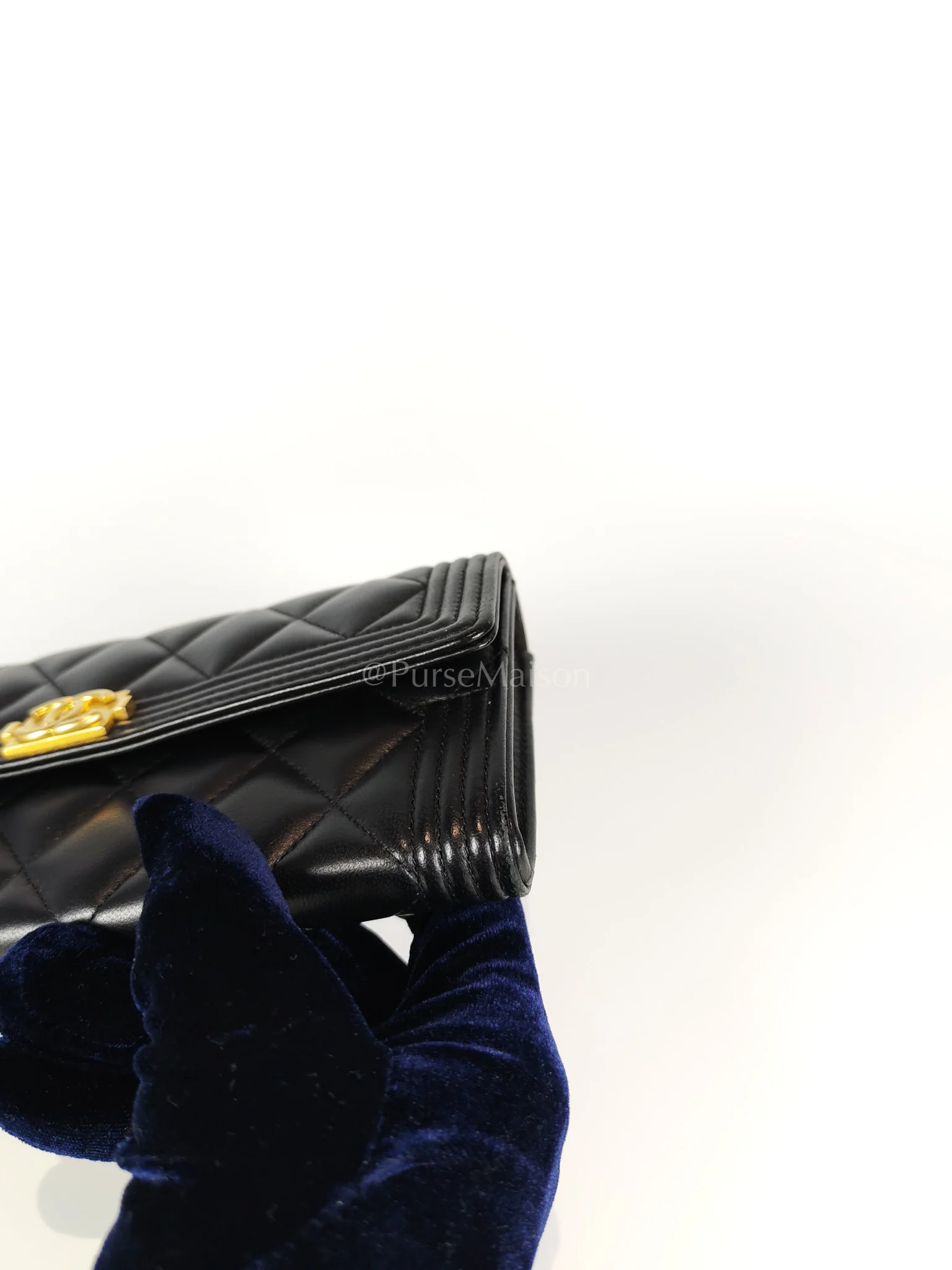 Chanel Boy Long Wallet in Black Quilted Lambskin Leather and Aged Gold Hardware Series 27 - Image 12