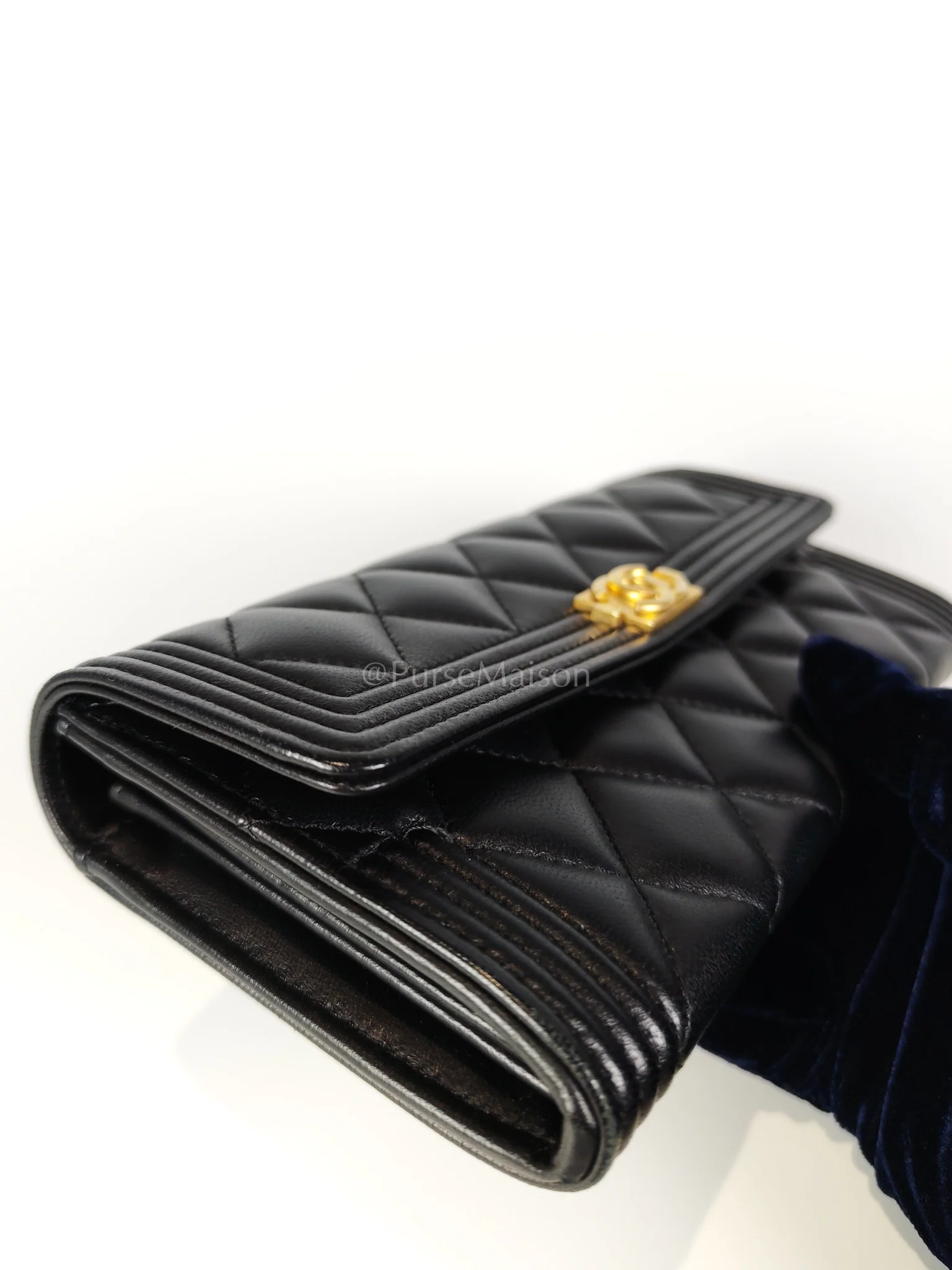 Chanel Boy Long Wallet in Black Quilted Lambskin Leather and Aged Gold Hardware Series 27 - Image 16