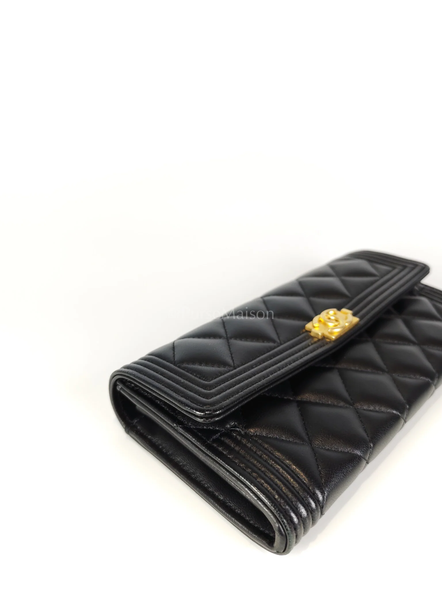 Chanel Boy Long Wallet in Black Quilted Lambskin Leather and Aged Gold Hardware Series 27 - Image 18