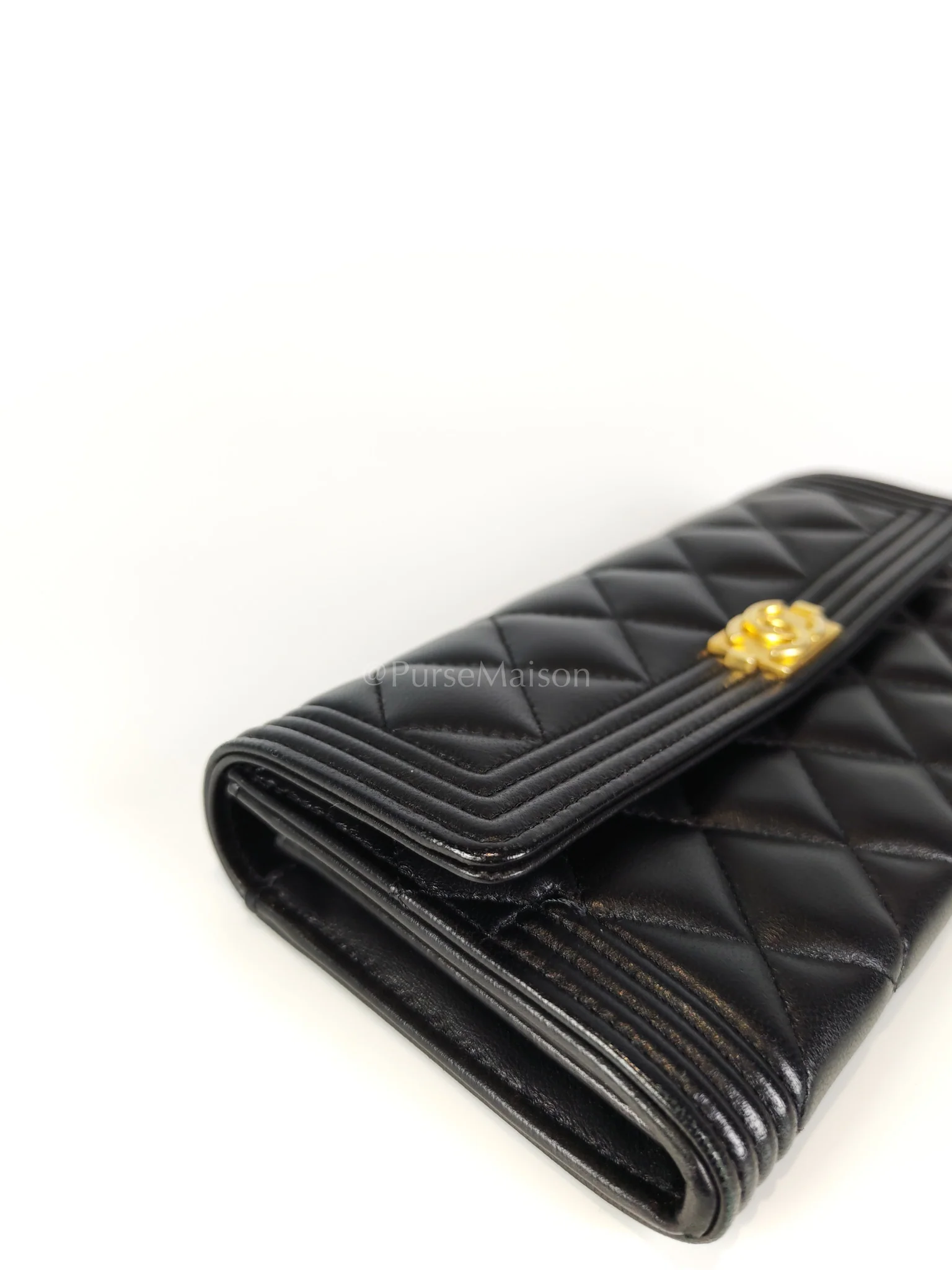 Chanel Boy Long Wallet in Black Quilted Lambskin Leather and Aged Gold Hardware Series 27 - Image 19
