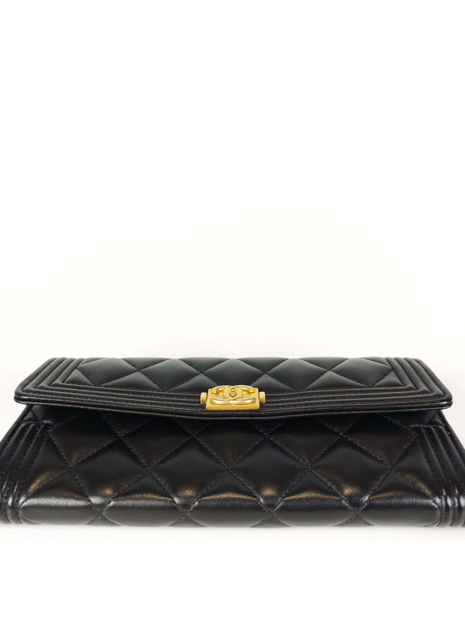 Chanel Boy Long Wallet in Black Quilted Lambskin Leather and Aged Gold Hardware Series 27 - Image 22