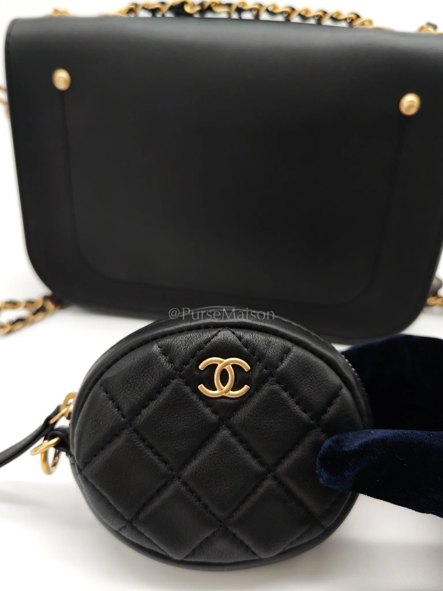 Chanel Multi-Pouching Flap Bag with Coin Purse in Black Calfskin Leather and Aged Gold Hardware Series 28 - Image 21