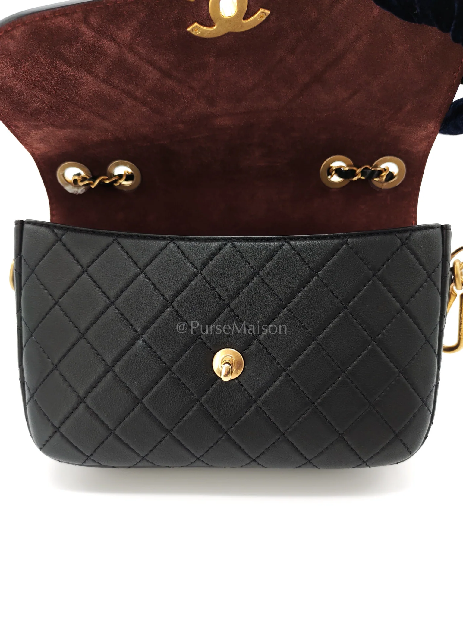 Chanel Multi-Pouching Flap Bag with Coin Purse in Black Calfskin Leather and Aged Gold Hardware Series 28 - Image 29